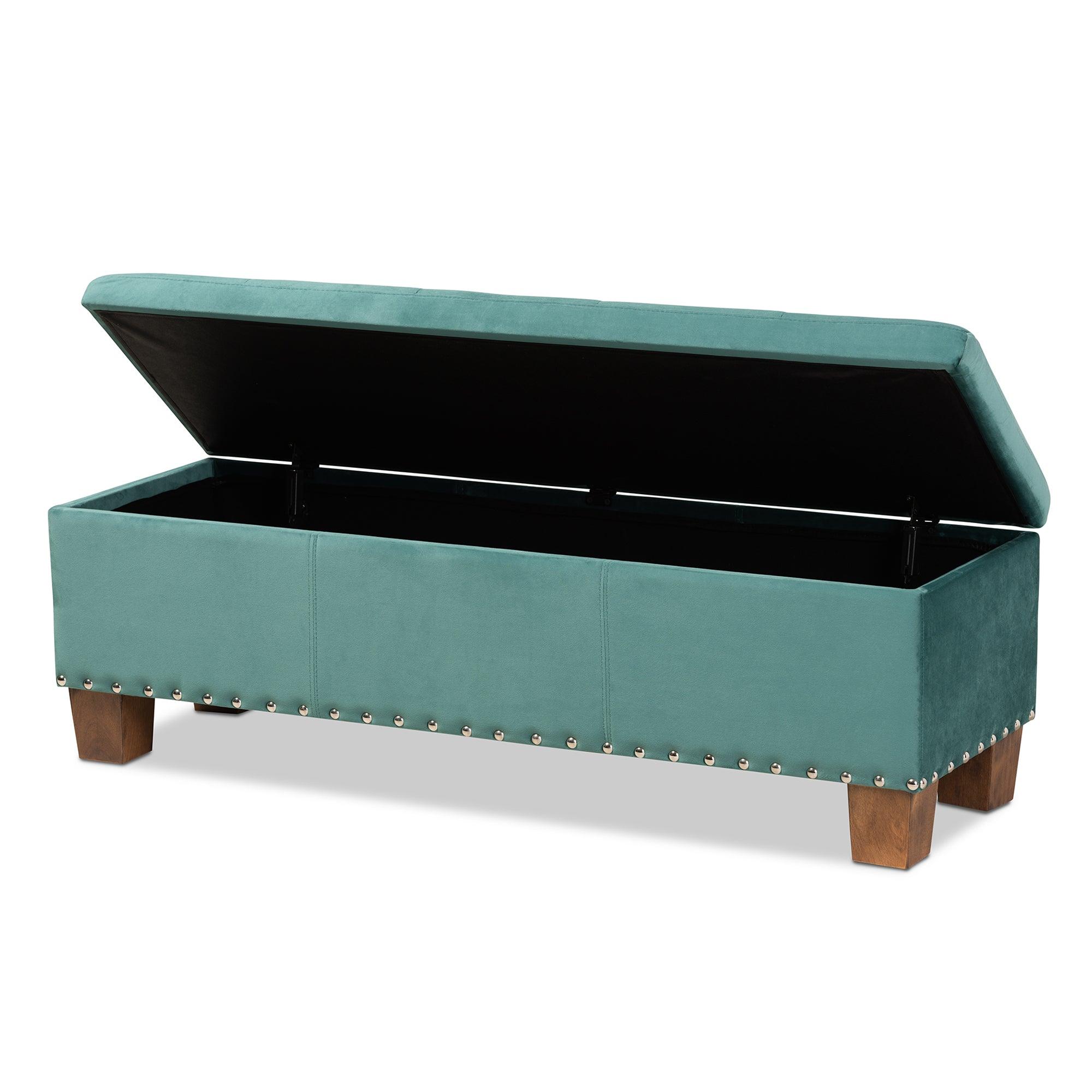 Hannah Modern and Contemporary Teal Velvet Fabric Upholstered Button-Tufted Storage Ottoman Bench