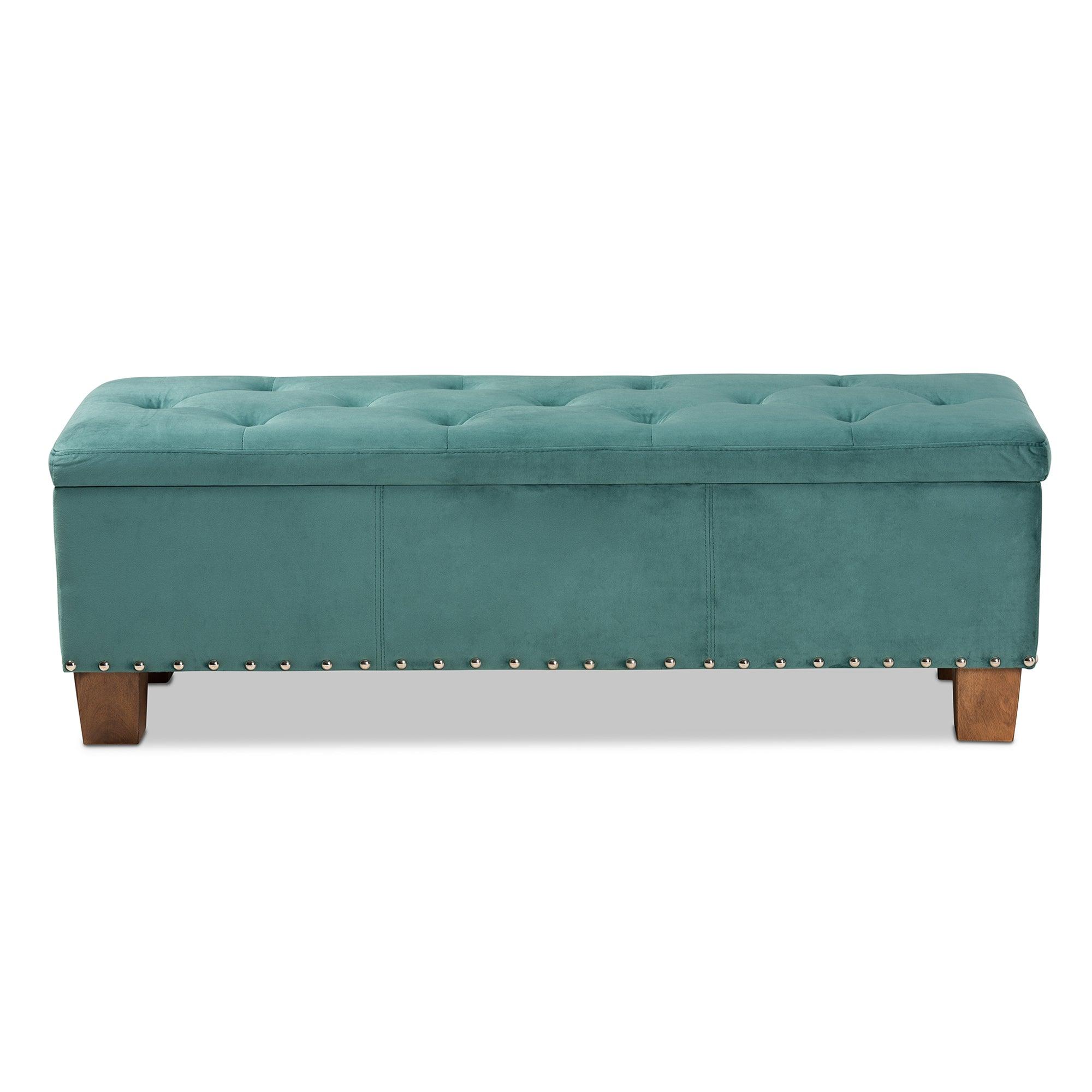 Hannah Modern and Contemporary Teal Velvet Fabric Upholstered Button-Tufted Storage Ottoman Bench
