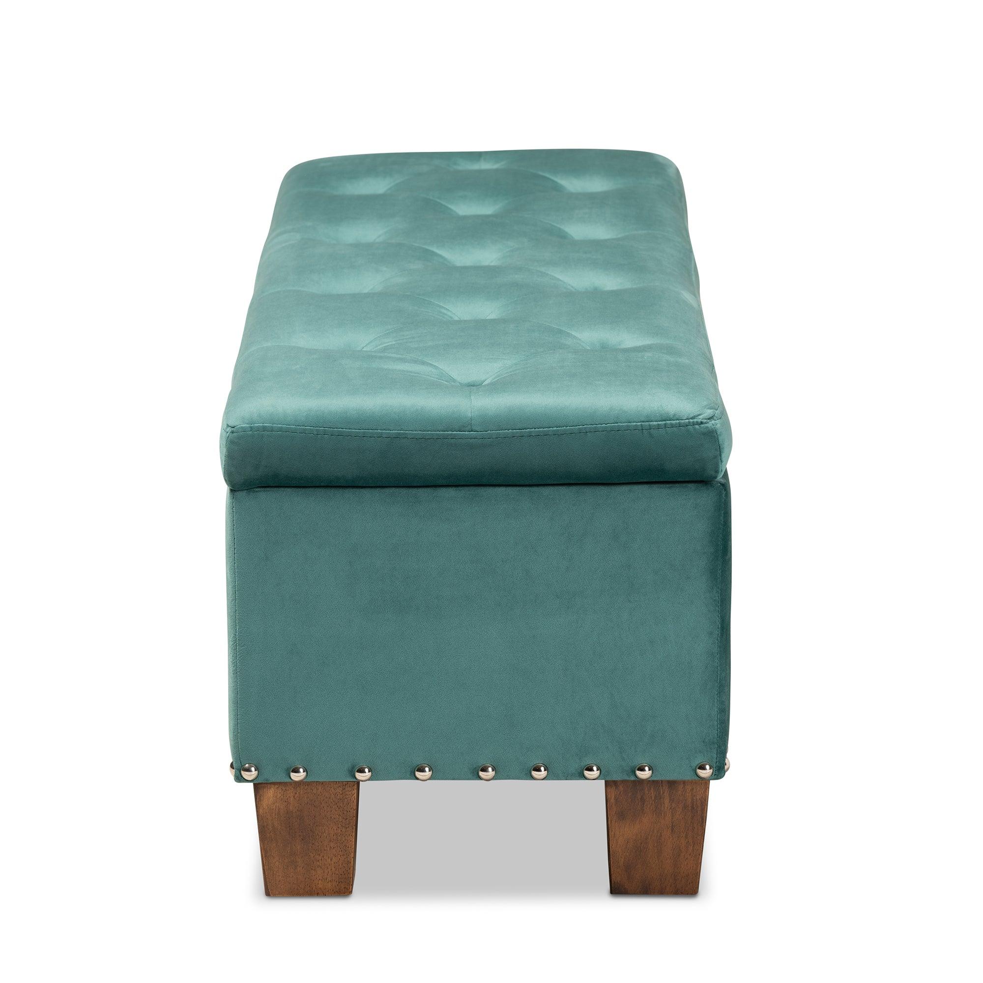 Hannah Modern and Contemporary Teal Velvet Fabric Upholstered Button-Tufted Storage Ottoman Bench