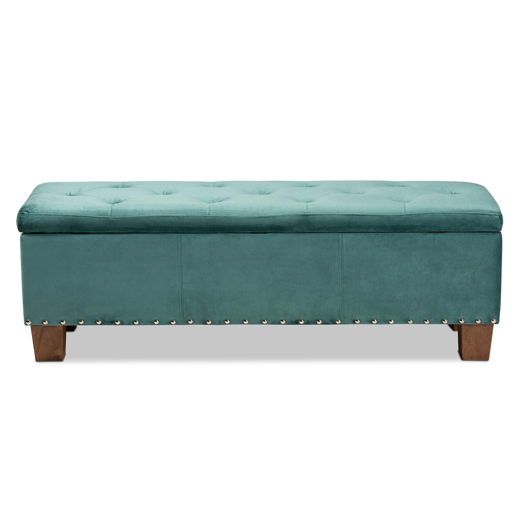 Hannah Modern and Contemporary Teal Velvet Fabric Upholstered Button-Tufted Storage Ottoman Bench