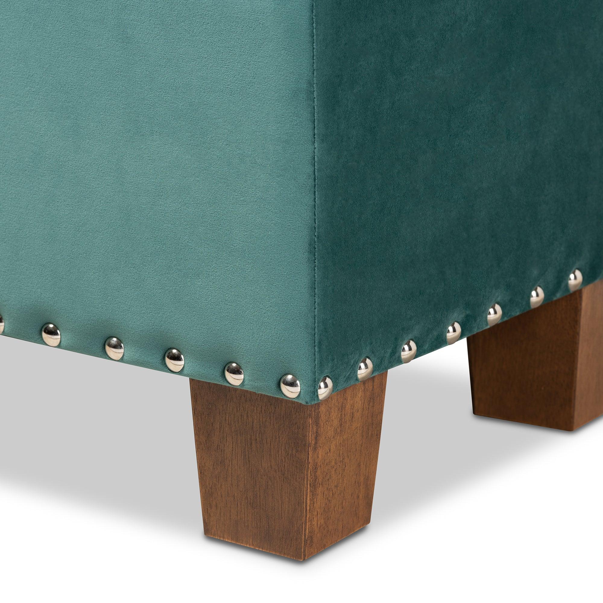 Hannah Modern and Contemporary Teal Velvet Fabric Upholstered Button-Tufted Storage Ottoman Bench
