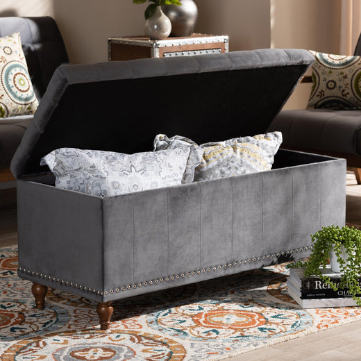 Kaylee Modern and Contemporary Velvet Fabric Upholstered Button-Tufted Storage Ottoman