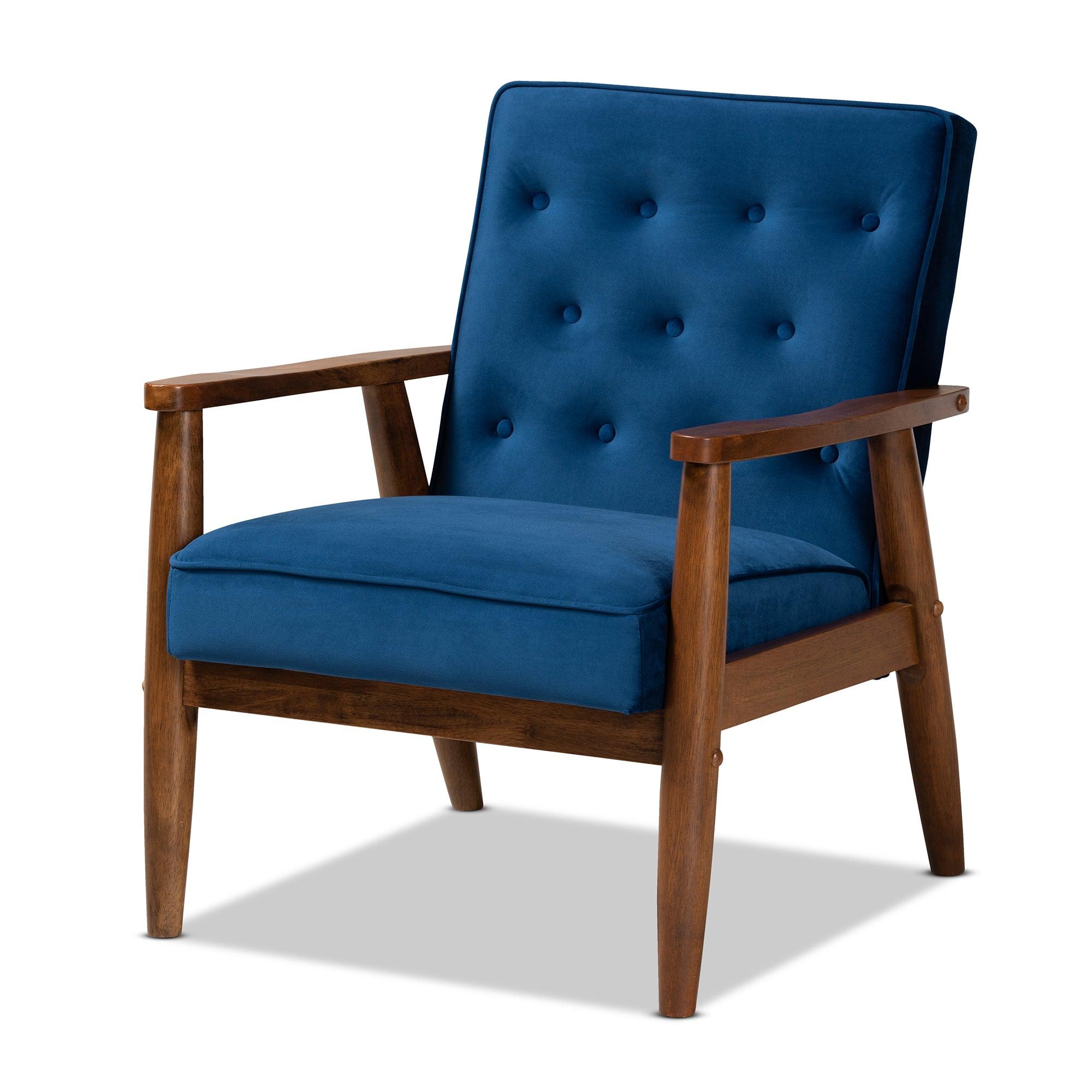 Sorrento Mid-century Modern Velvet Fabric Upholstered Finished 3-Piece Wooden Living Room Set