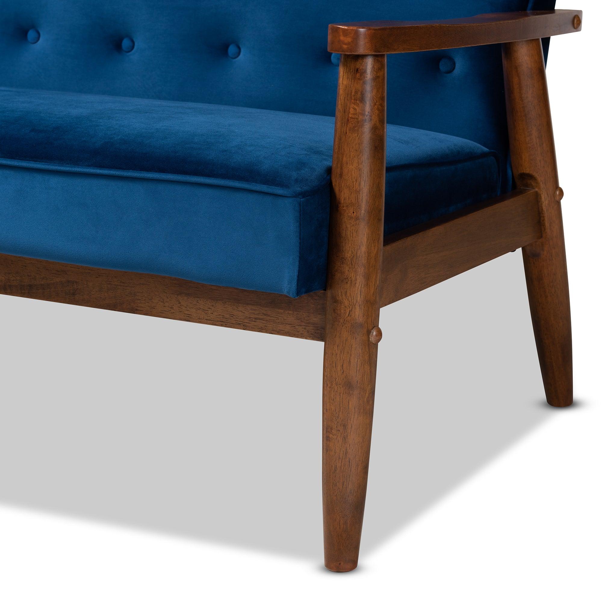 Sorrento Mid-century Modern Velvet Fabric Upholstered Finished 3-Piece Wooden Living Room Set