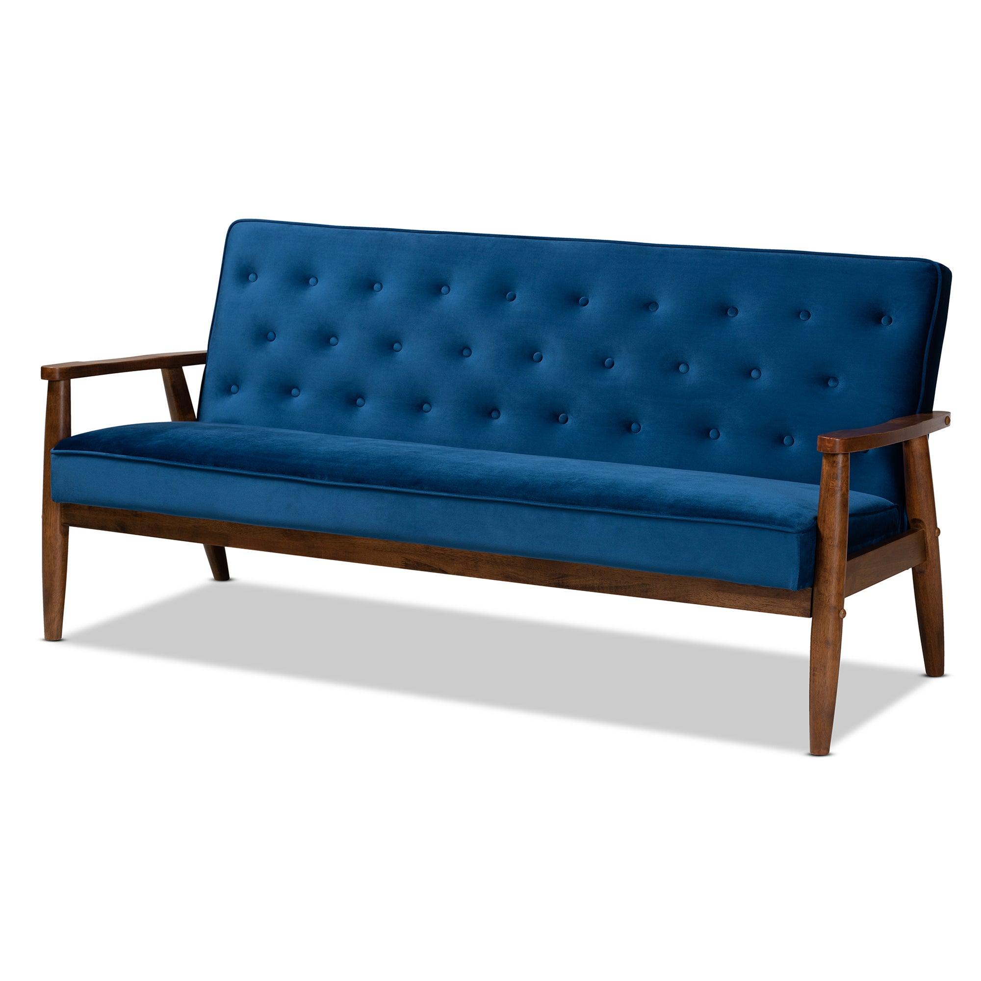 Sorrento Mid-century Modern Velvet Fabric Upholstered Finished Wooden 3-seater Sofa