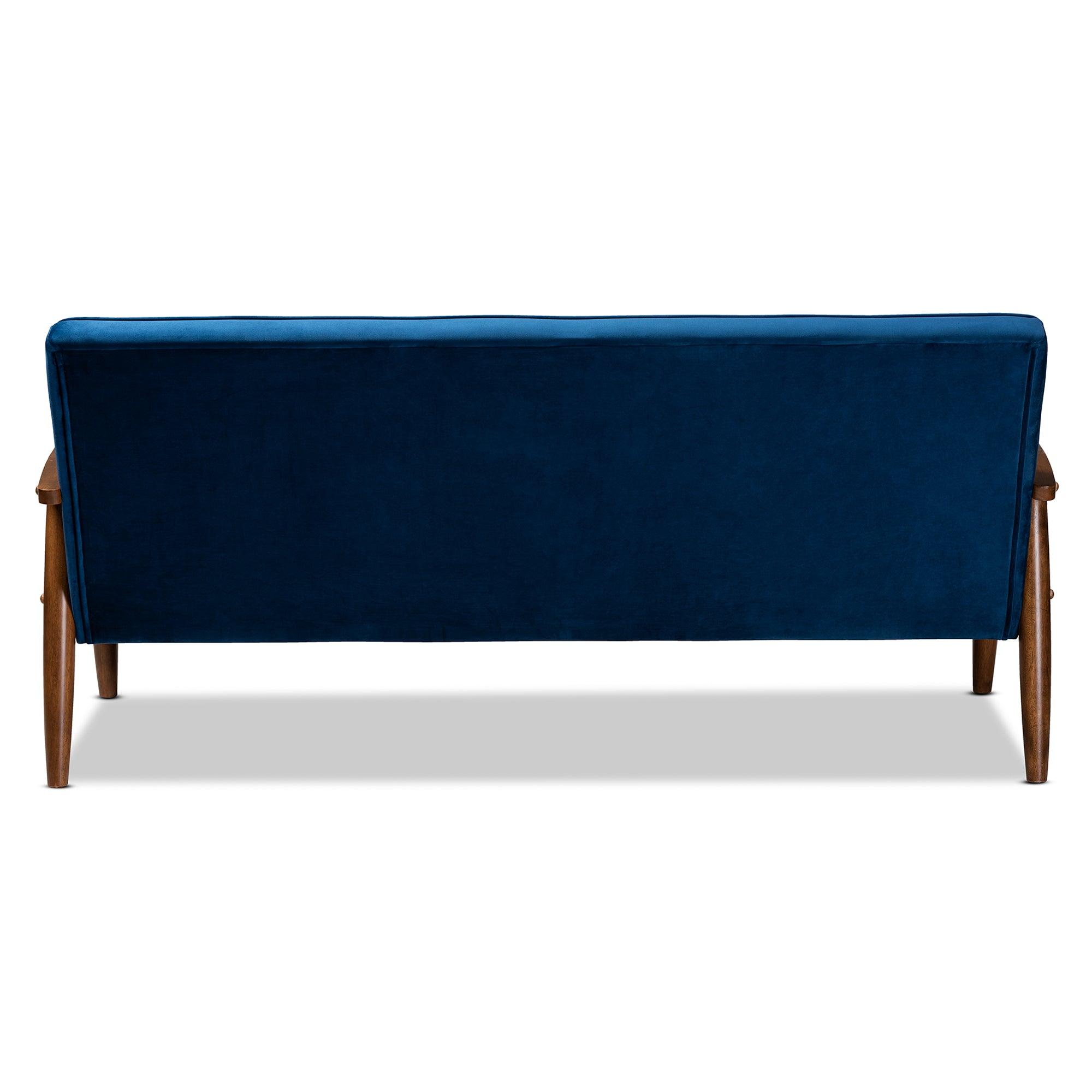 Sorrento Mid-century Modern Velvet Fabric Upholstered Finished Wooden 3-seater Sofa