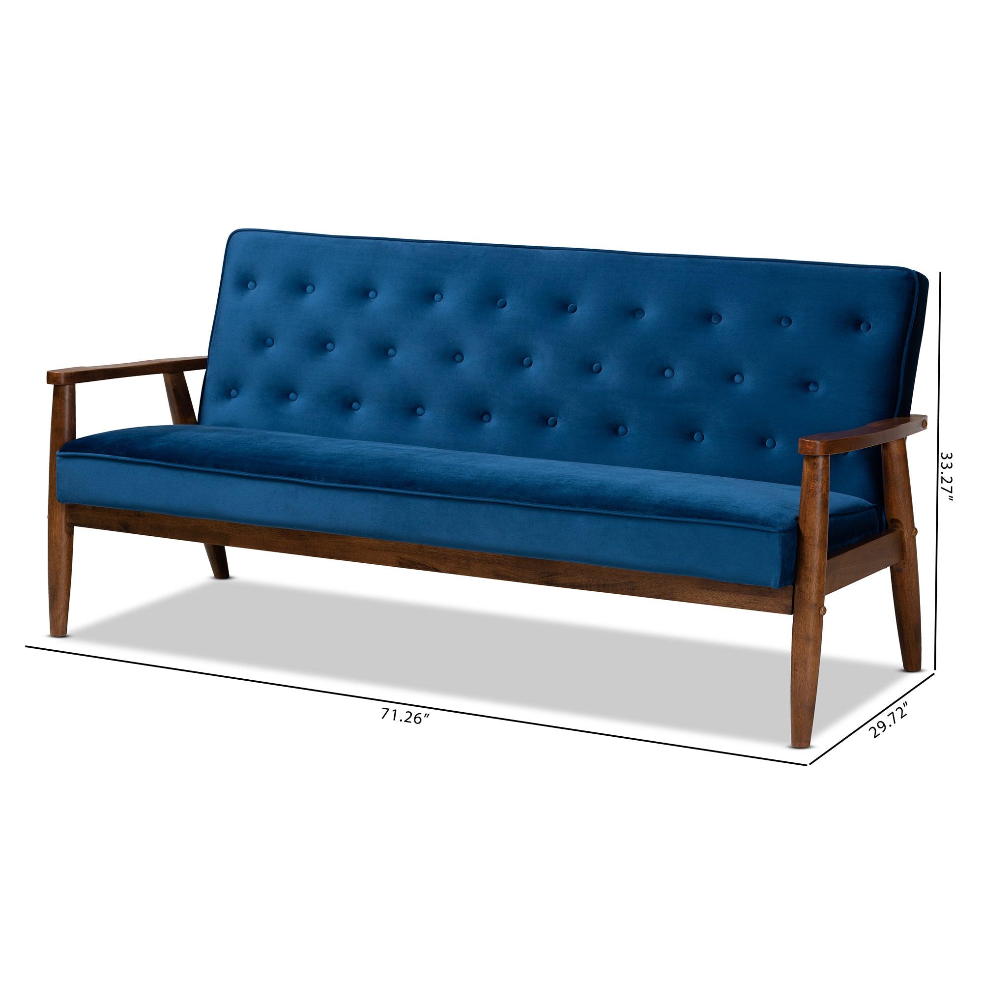 Sorrento Mid-century Modern Velvet Fabric Upholstered Finished Wooden 3-seater Sofa