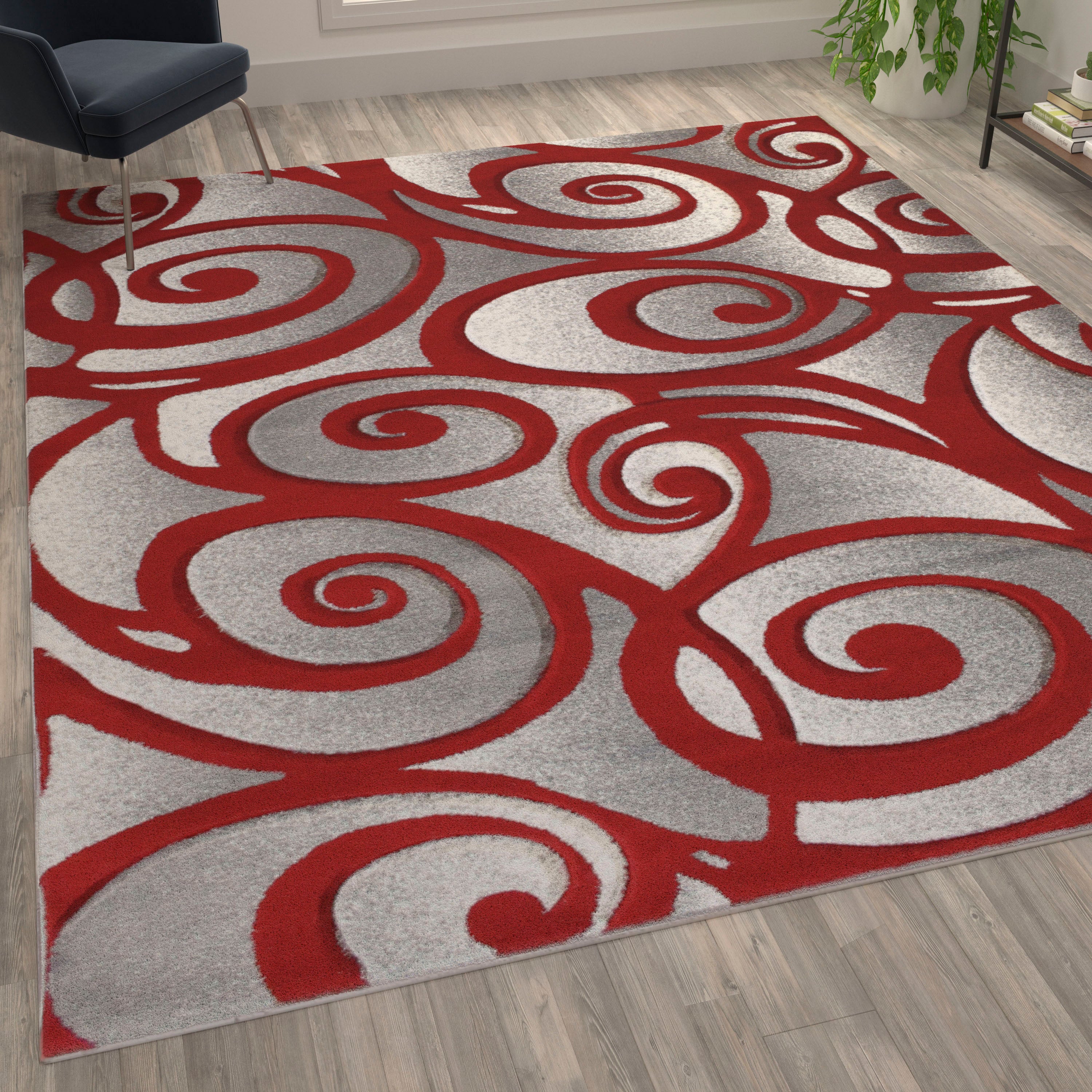 Willow Collection Modern High-Low Pile Swirled Area Rug - Olefin Accent Rug - Entryway, Bedroom, Living Room-Indoor Area Rug-Flash Furniture-Wall2Wall Furnishings