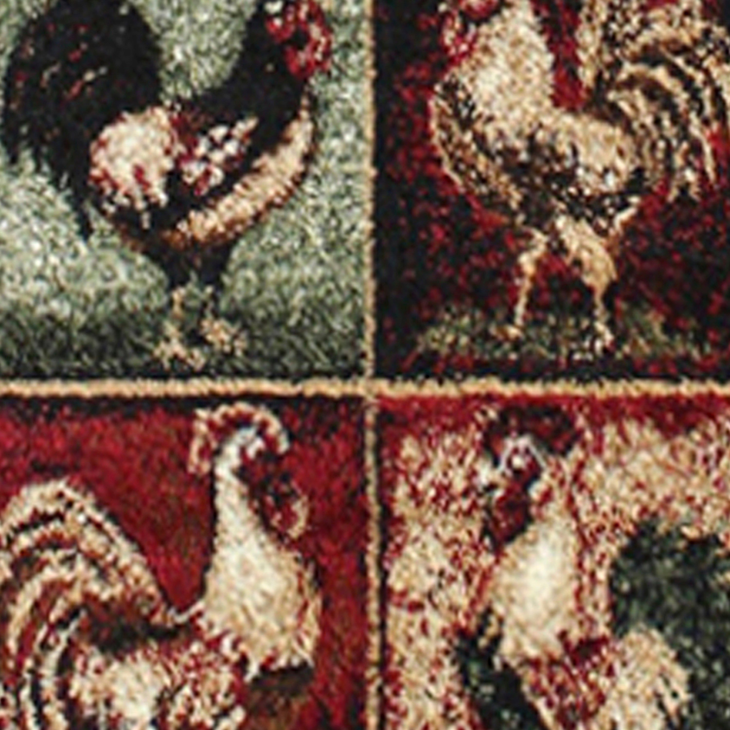 Gallus Collection Rooster Themed Olefin Area Rug with Jute Backing for Kitchen, Living Room, Bedroom