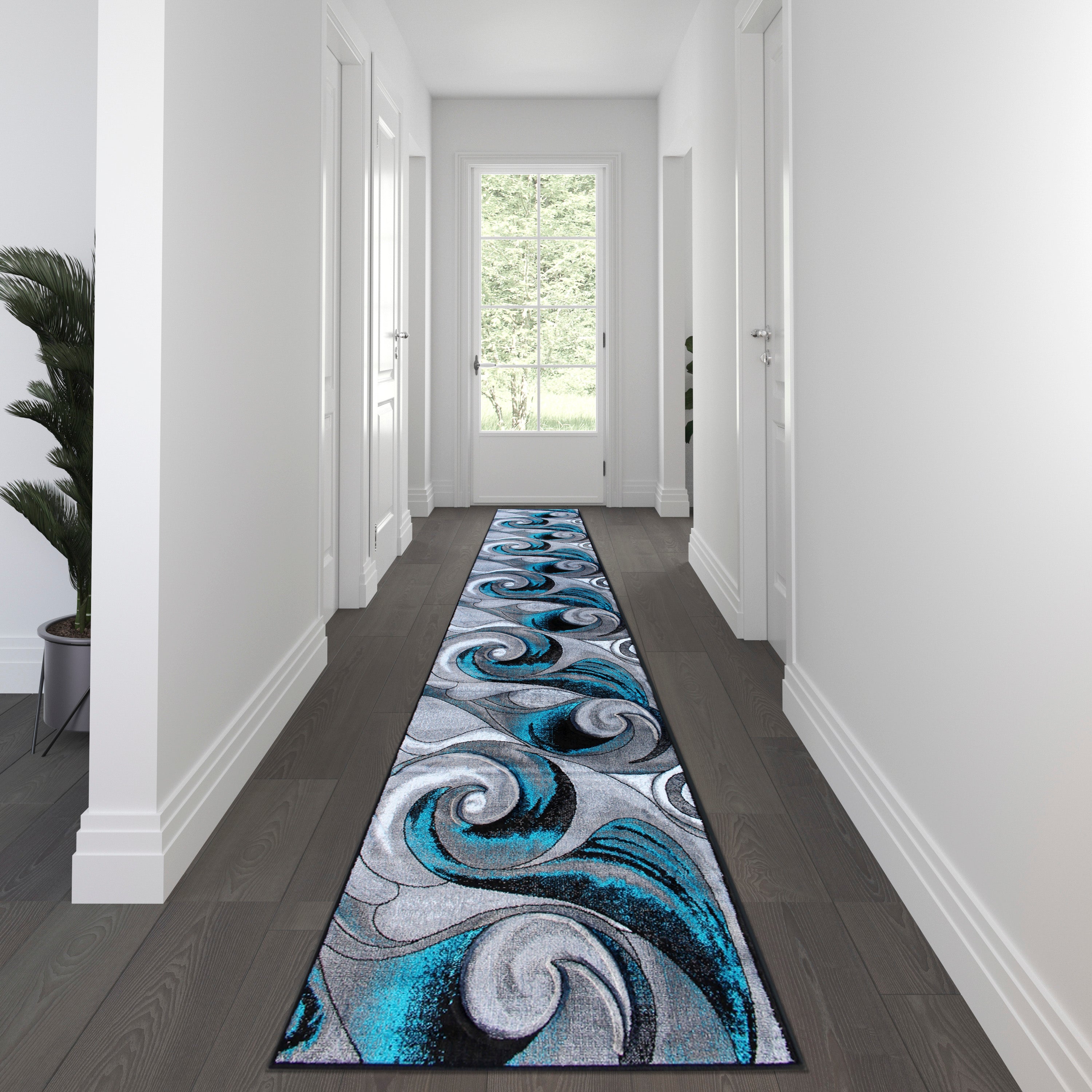 Tellus Collection Olefin Ocean Waves Pattern Area Rug with Jute Backing for Entryway, Living Room, Bedroom-Indoor Area Rug-Flash Furniture-Wall2Wall Furnishings