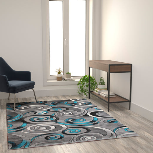 Masie Collection Swirl Olefin Area Rug with Jute Backing - Entryway, Living Room, Bedroom