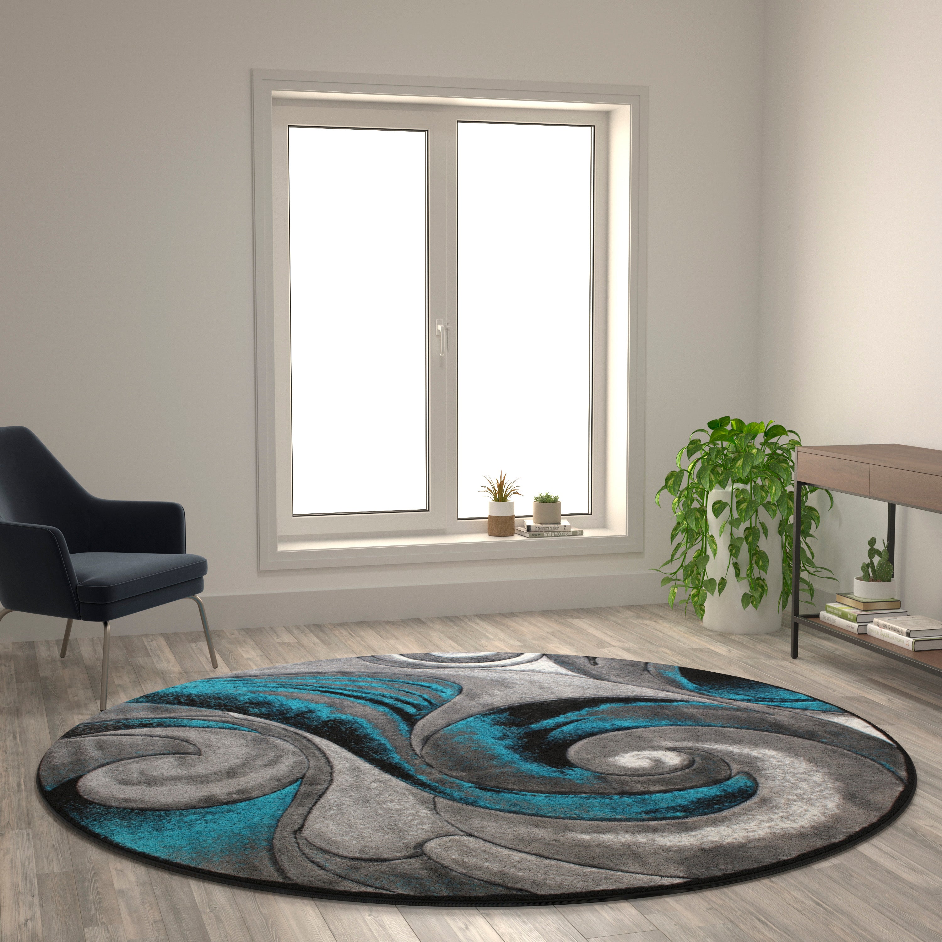 Masie Collection Swirl Olefin Area Rug with Jute Backing - Entryway, Living Room, Bedroom-Indoor Area Rug-Flash Furniture-Wall2Wall Furnishings