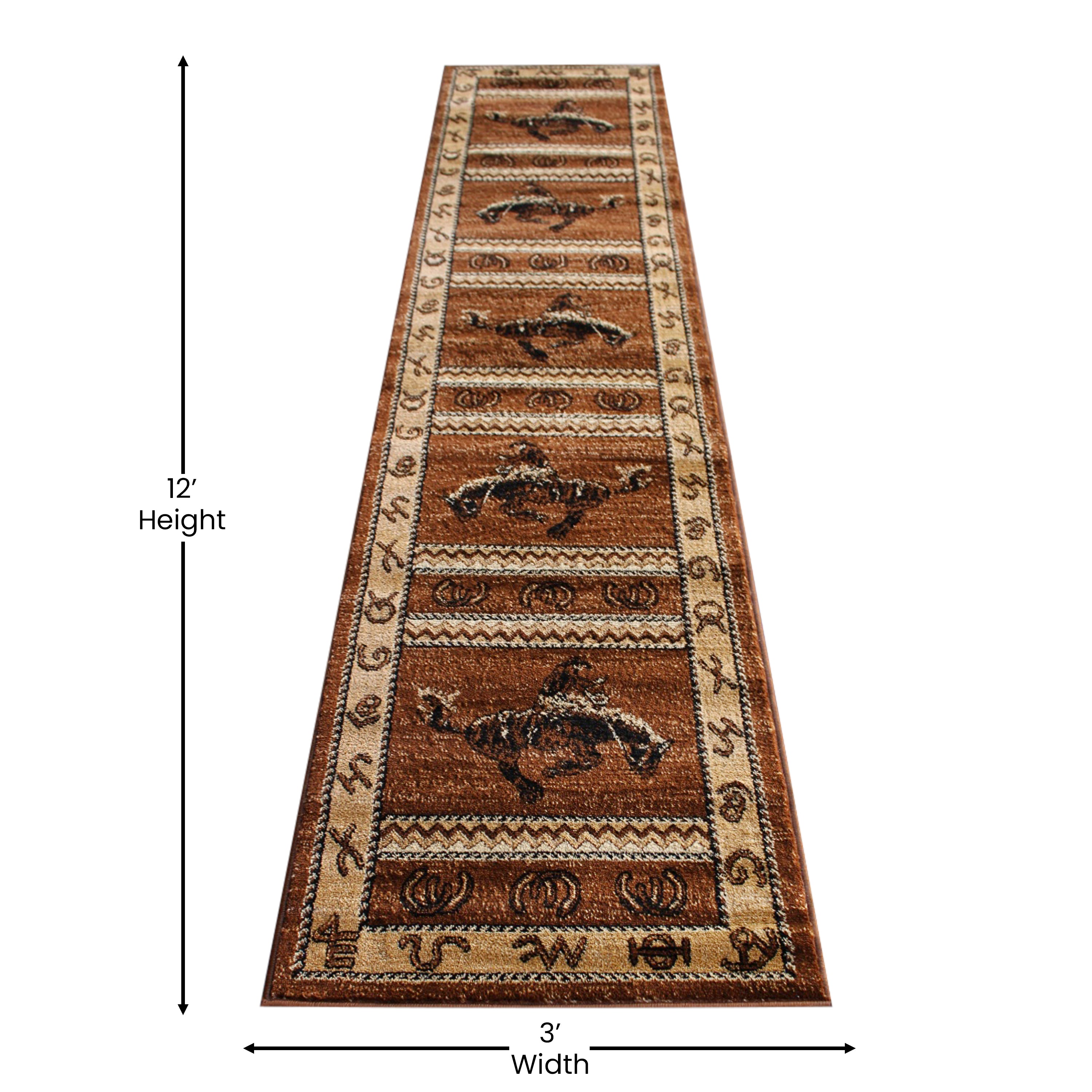 Hoytt Collection Bucking Bronco Cowboy Area Rug with Jute Backing for Indoor Use-Area Rug-Flash Furniture-Wall2Wall Furnishings