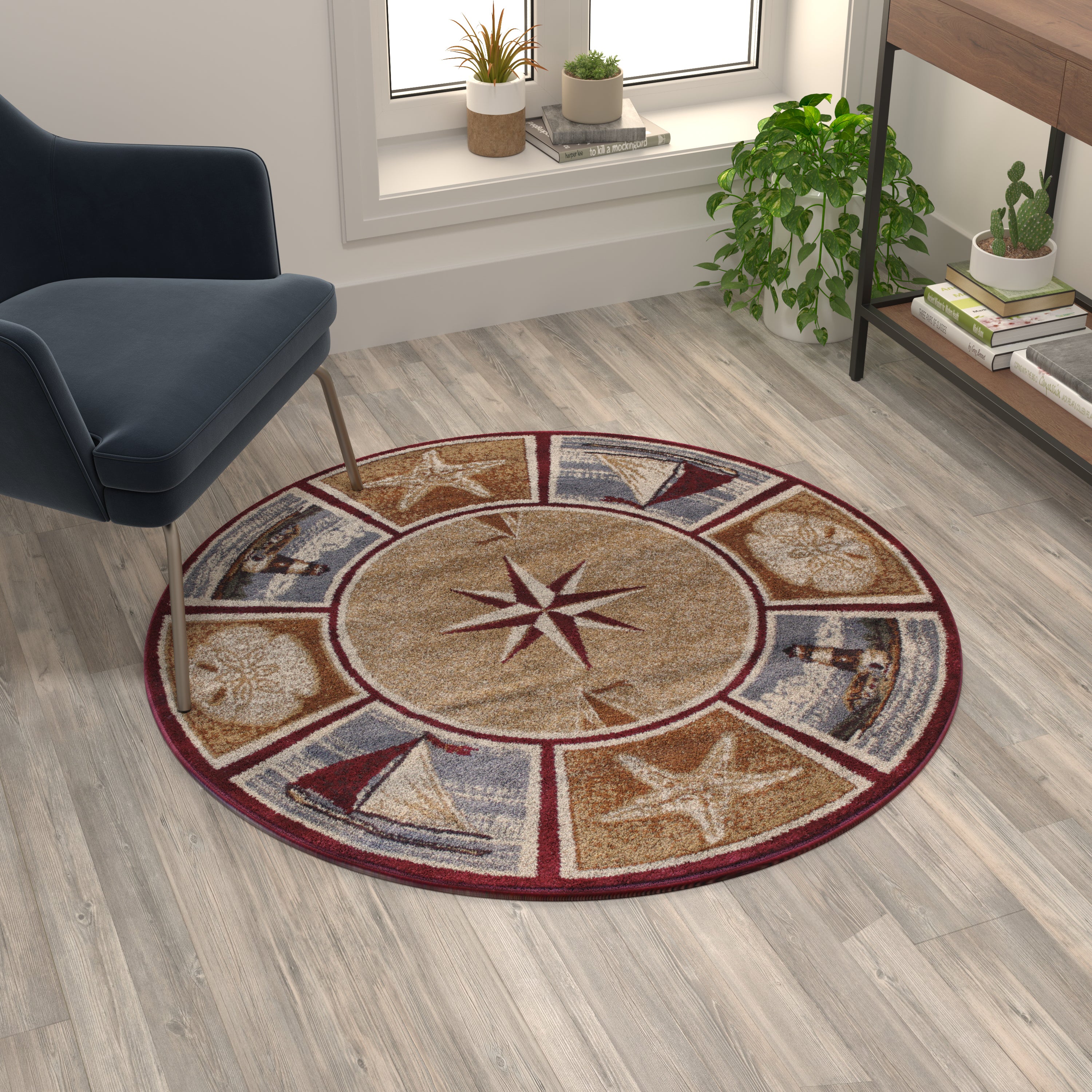 Inis Collection Nautical Area Rug with Jute Backing for Living Room, Bedroom, Entryway-Indoor Area Rug-Flash Furniture-Wall2Wall Furnishings
