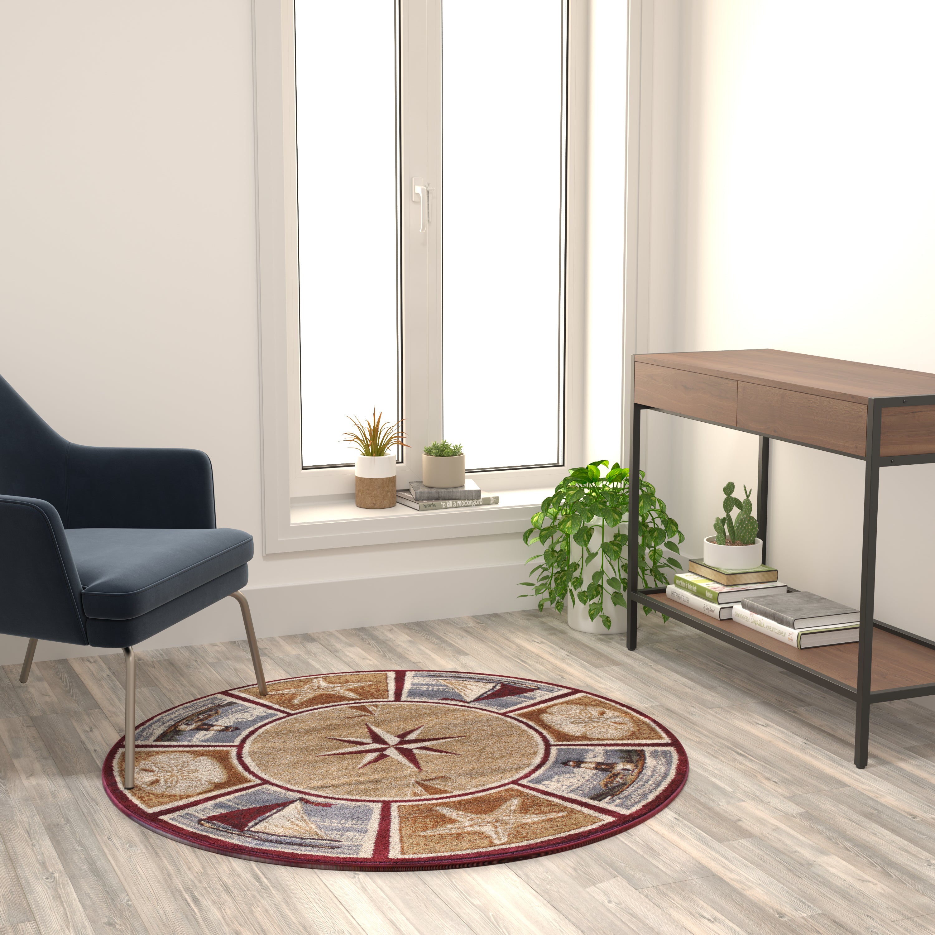 Inis Collection Nautical Area Rug with Jute Backing for Living Room, Bedroom, Entryway-Indoor Area Rug-Flash Furniture-Wall2Wall Furnishings