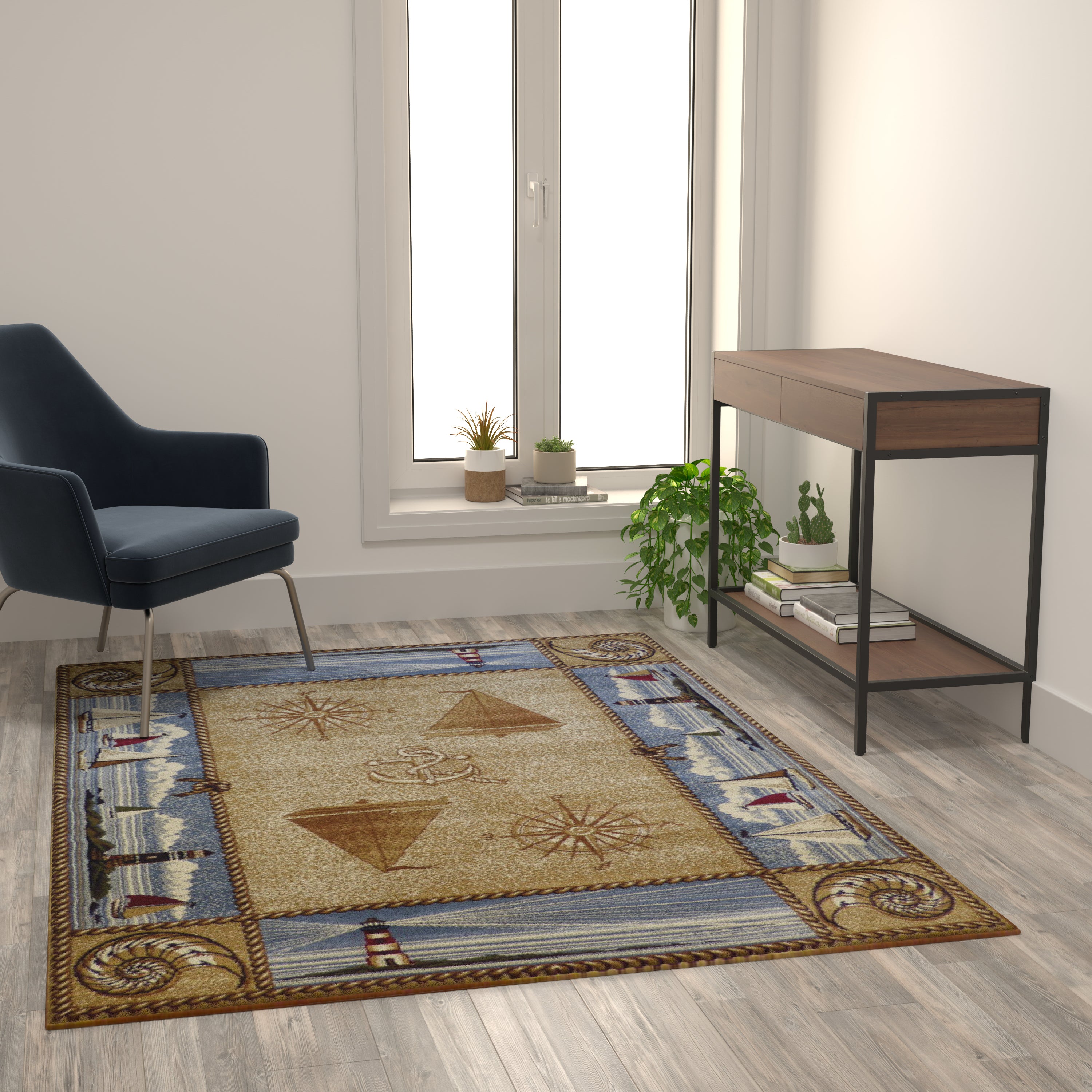 Sovalye Collection Nautical Themed Area Rug with Jute Backing for Living Room, Bedroom, Entryway-Indoor Area Rug-Flash Furniture-Wall2Wall Furnishings