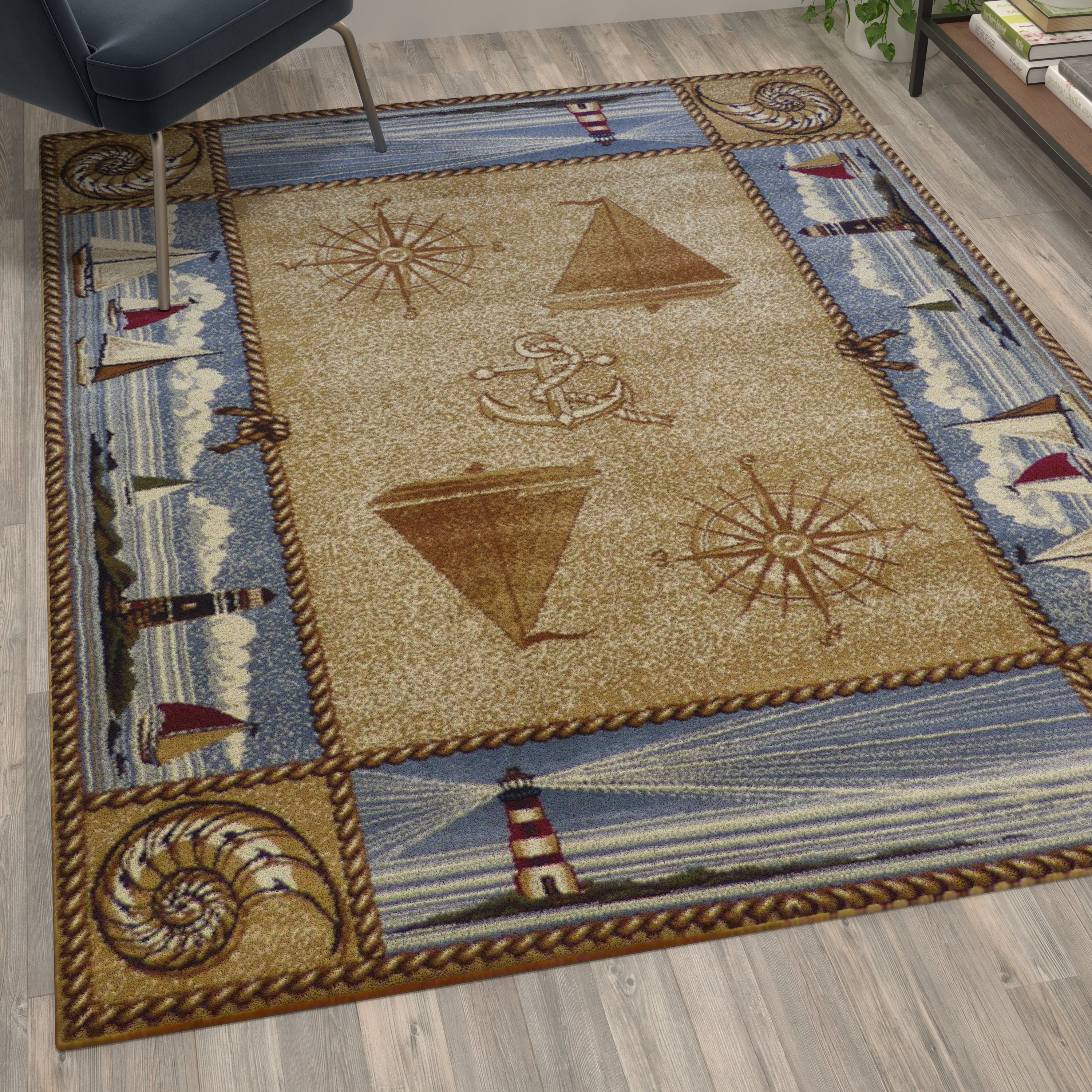 Sovalye Collection Nautical Themed Area Rug with Jute Backing for Living Room, Bedroom, Entryway-Area Rug-Flash Furniture-Wall2Wall Furnishings