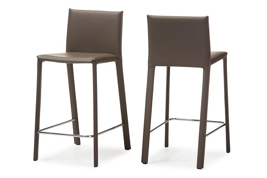Crawford Modern and Contemporary Leather Upholstered Counter Height Stool (Set of 2)