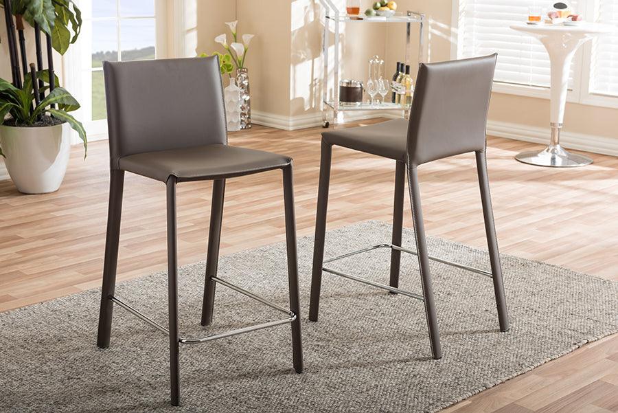 Crawford Modern and Contemporary Leather Upholstered Counter Height Stool (Set of 2)