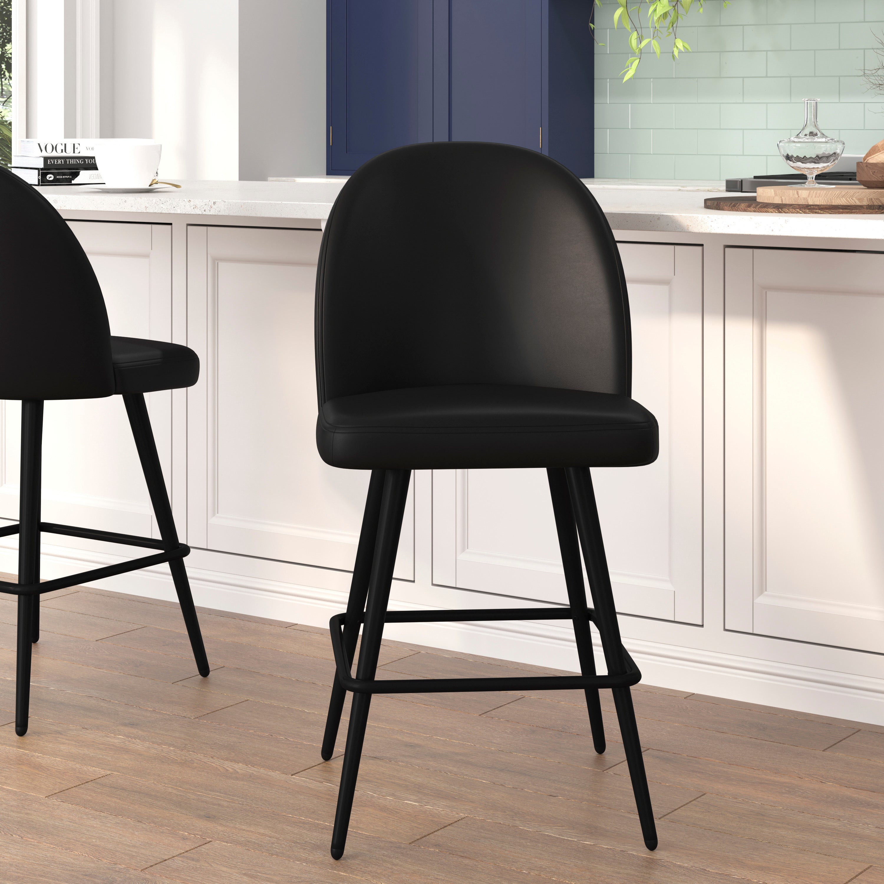 Lyla Set of 2 Commercial Modern Armless Counter Stools with Contoured Backrests, Steel Frames and Footrests-Set of 2