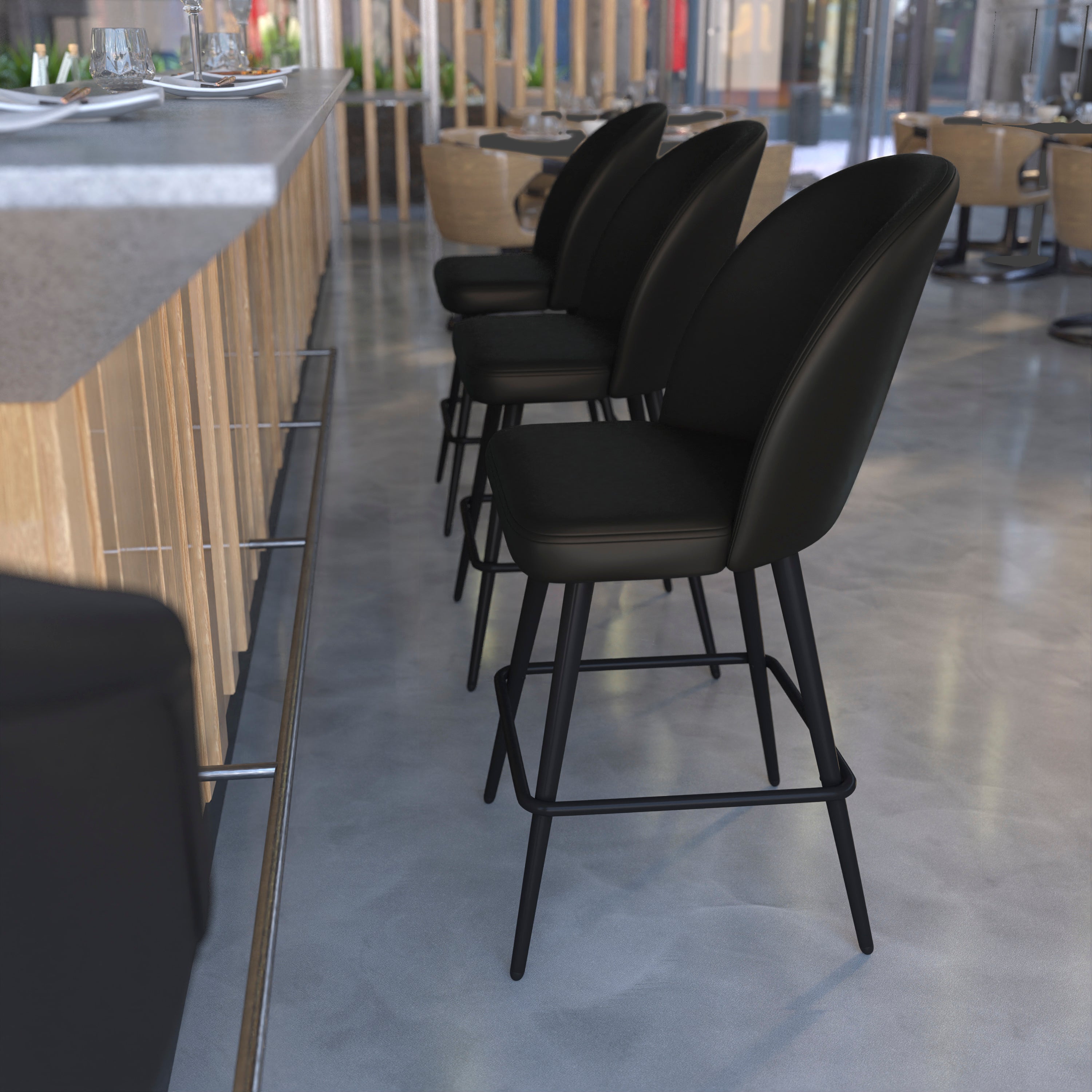 Lyla Set of 2 Commercial Modern Armless Counter Stools with Contoured Backrests, Steel Frames and Footrests-Set of 2