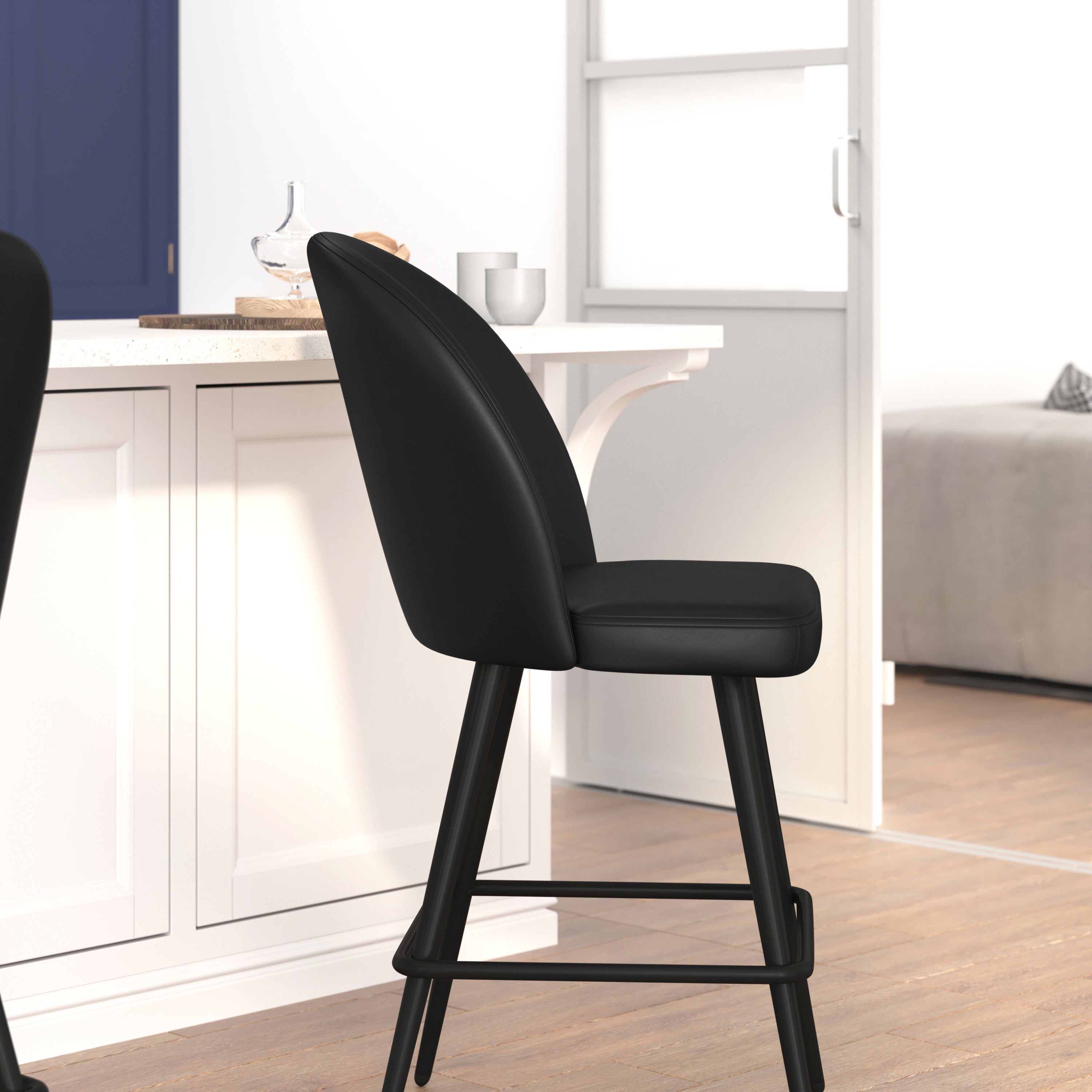 Lyla Set of 2 Commercial Modern Armless Counter Stools with Contoured Backrests, Steel Frames and Footrests-Set of 2