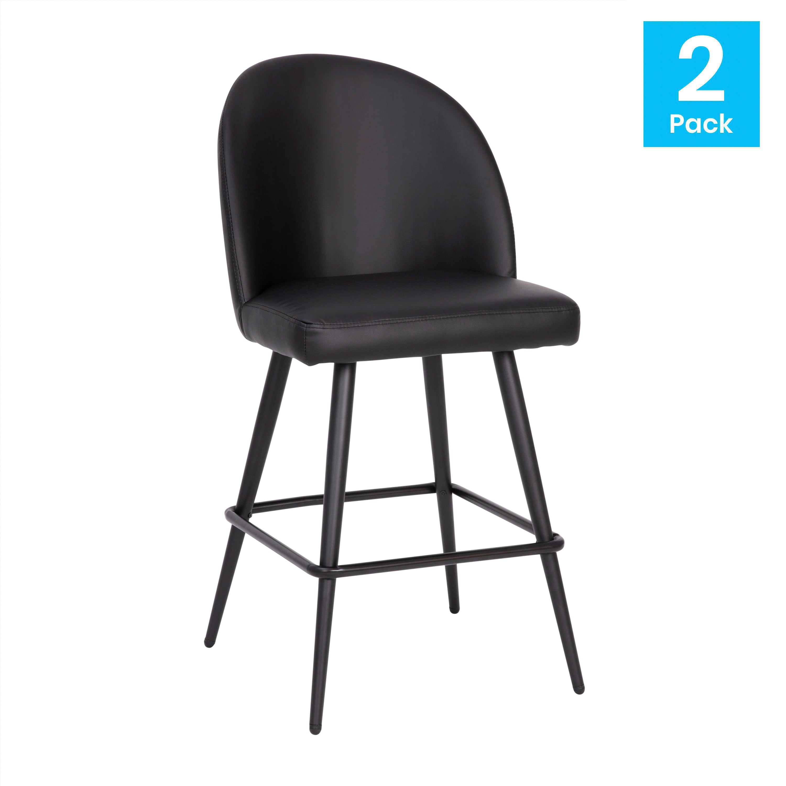 Lyla Set of 2 Commercial Modern Armless Counter Stools with Contoured Backrests, Steel Frames and Footrests-Set of 2