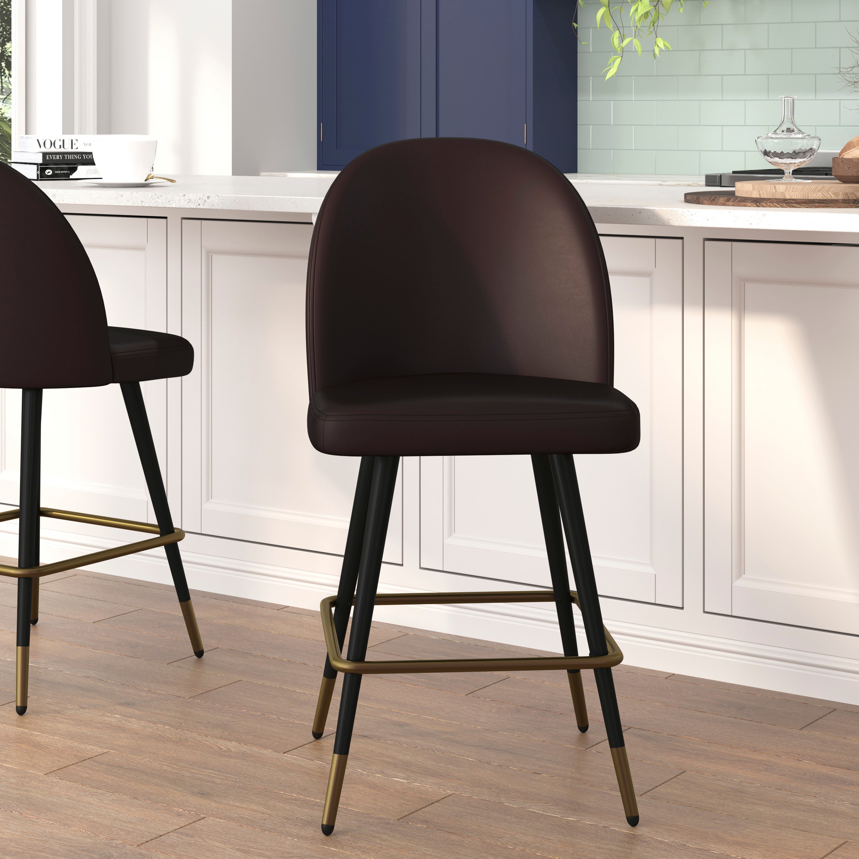 Lyla Set of 2 Commercial Modern Armless Counter Stools with Contoured Backrests, Steel Frames and Footrests-Set of 2