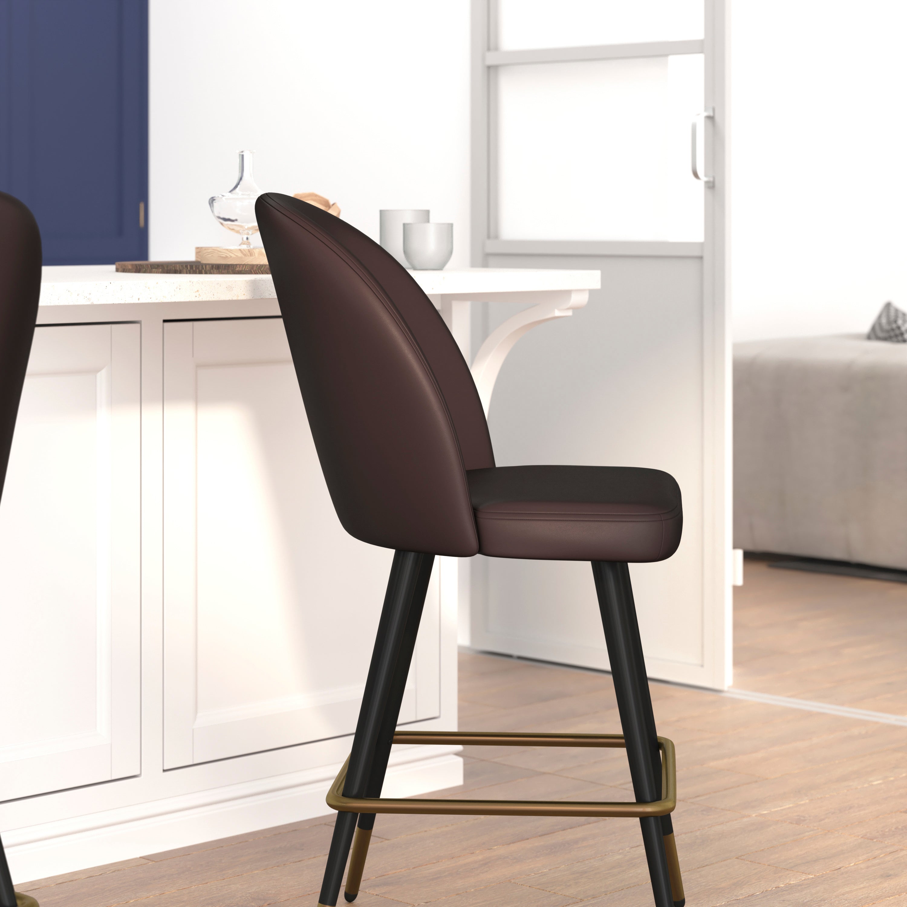 Lyla Set of 2 Commercial Modern Armless Counter Stools with Contoured Backrests, Steel Frames and Footrests-Set of 2