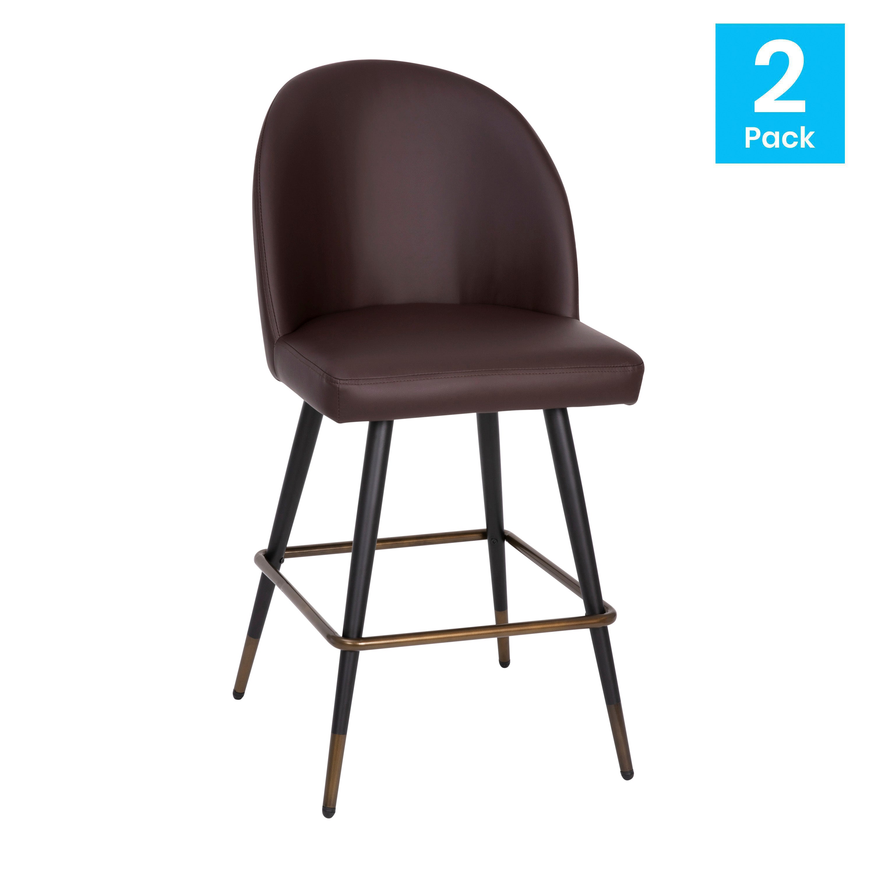 Lyla Set of 2 Commercial Modern Armless Counter Stools with Contoured Backrests, Steel Frames and Footrests-Set of 2