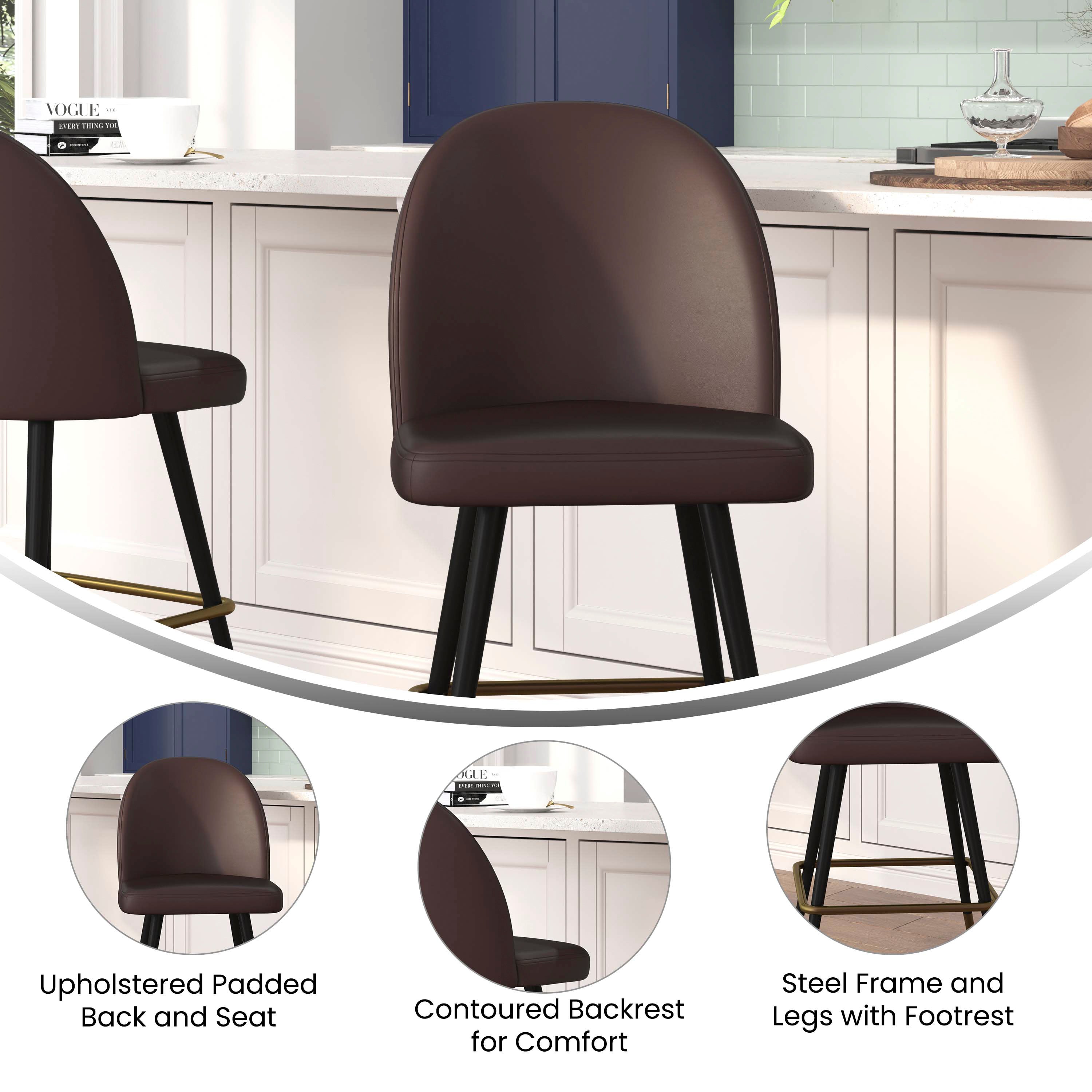 Lyla Set of 2 Commercial Modern Armless Counter Stools with Contoured Backrests, Steel Frames and Footrests-Set of 2