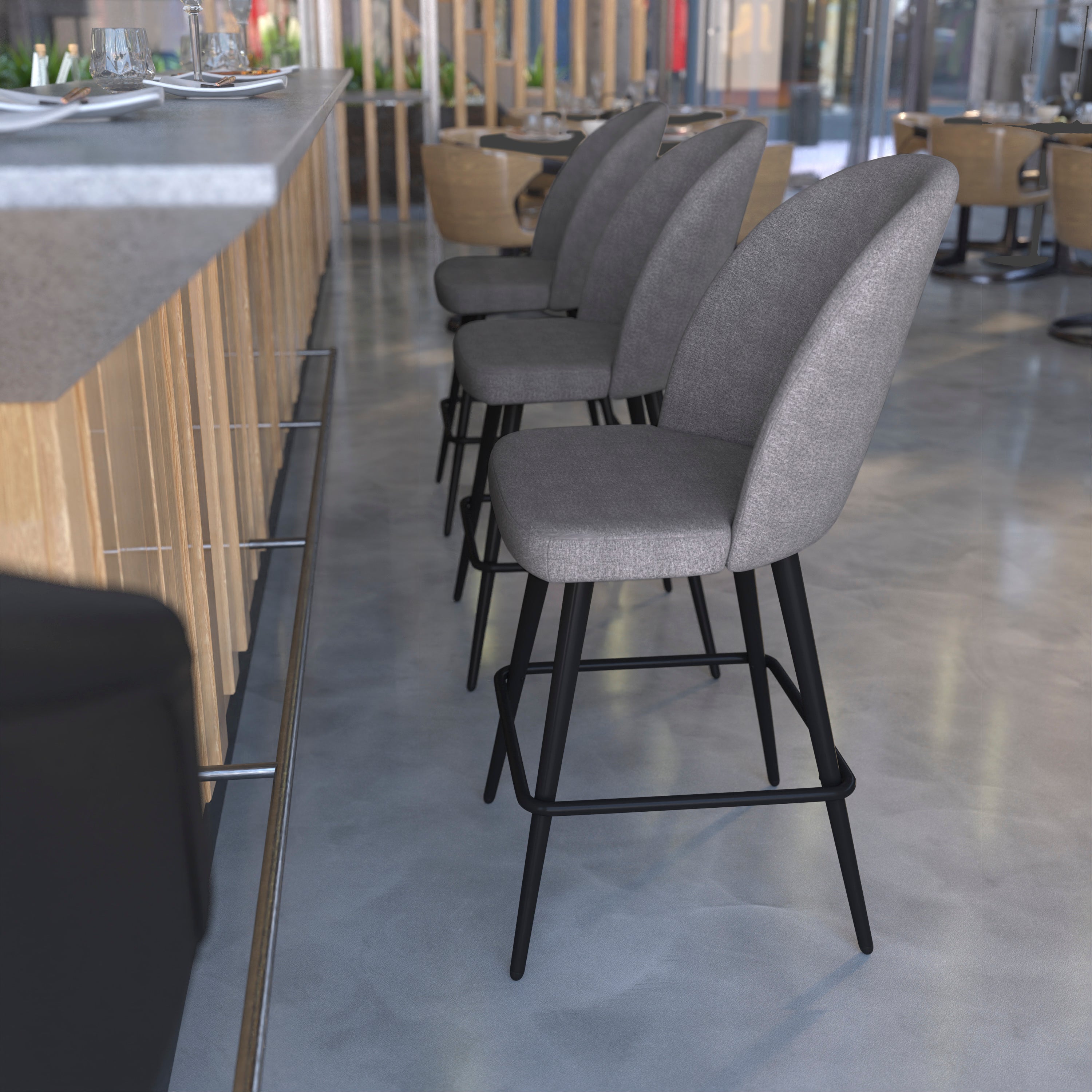 Lyla Set of 2 Commercial Modern Armless Counter Stools with Contoured Backrests, Steel Frames and Footrests-Set of 2