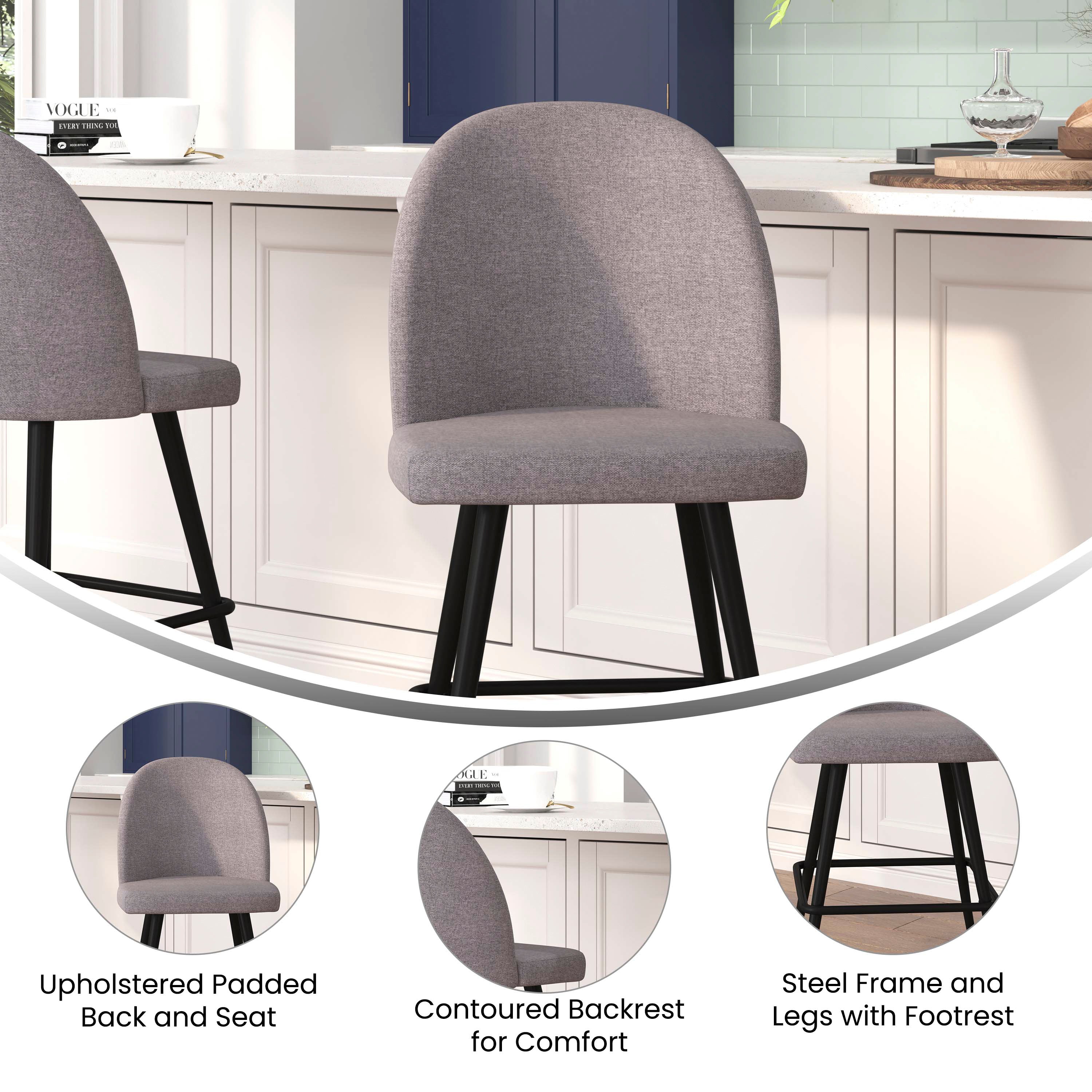 Lyla Set of 2 Commercial Modern Armless Counter Stools with Contoured Backrests, Steel Frames and Footrests-Set of 2