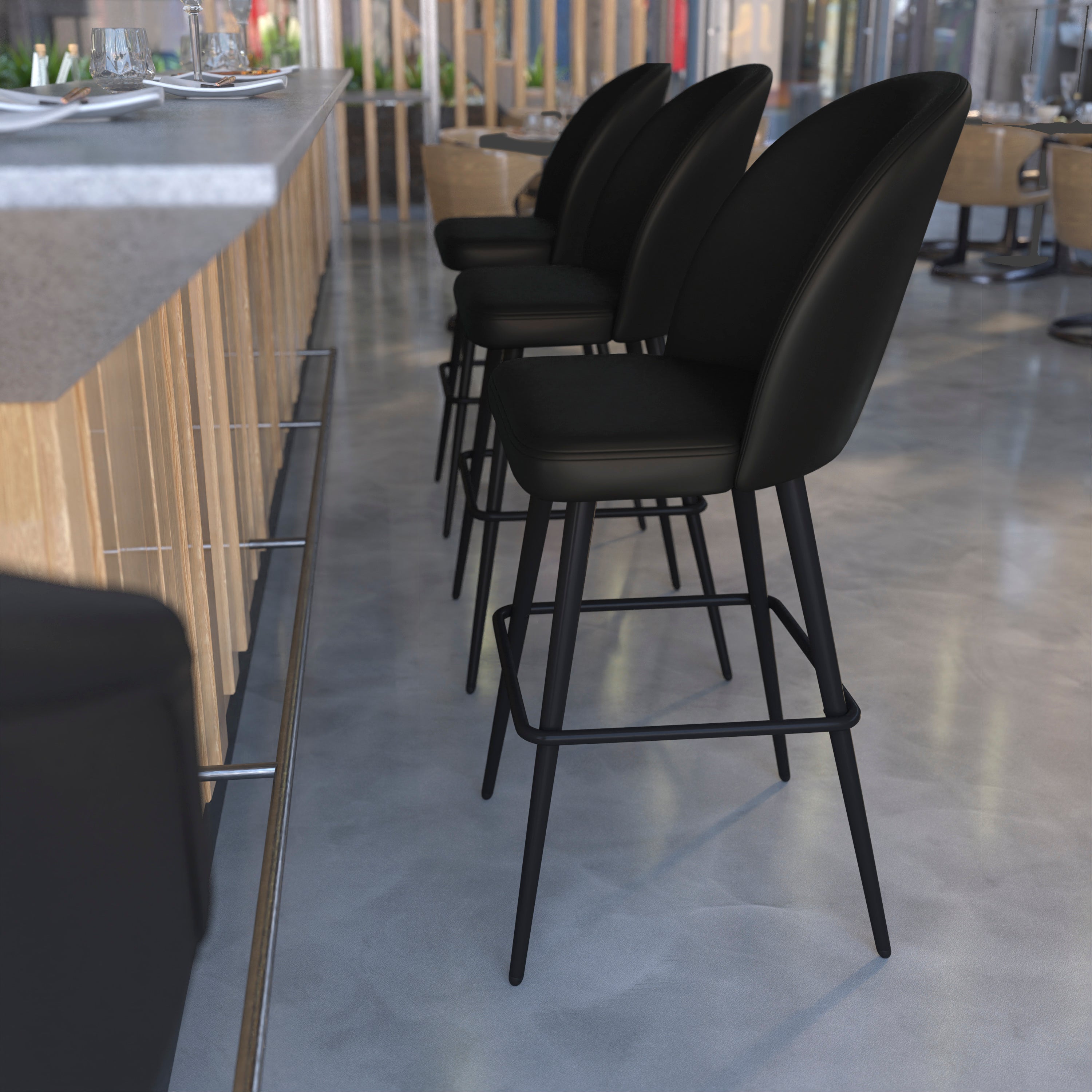 Lyla Modern Armless Barstools with Contoured Backrest, Steel Frame and Integrated Footrest - Set of 2