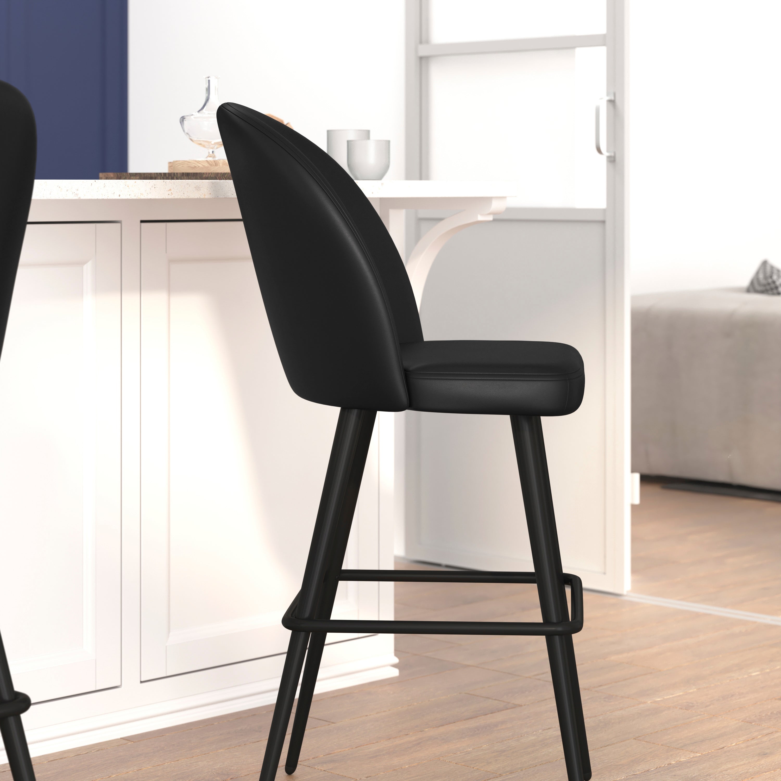 Lyla Modern Armless Barstools with Contoured Backrest, Steel Frame and Integrated Footrest - Set of 2