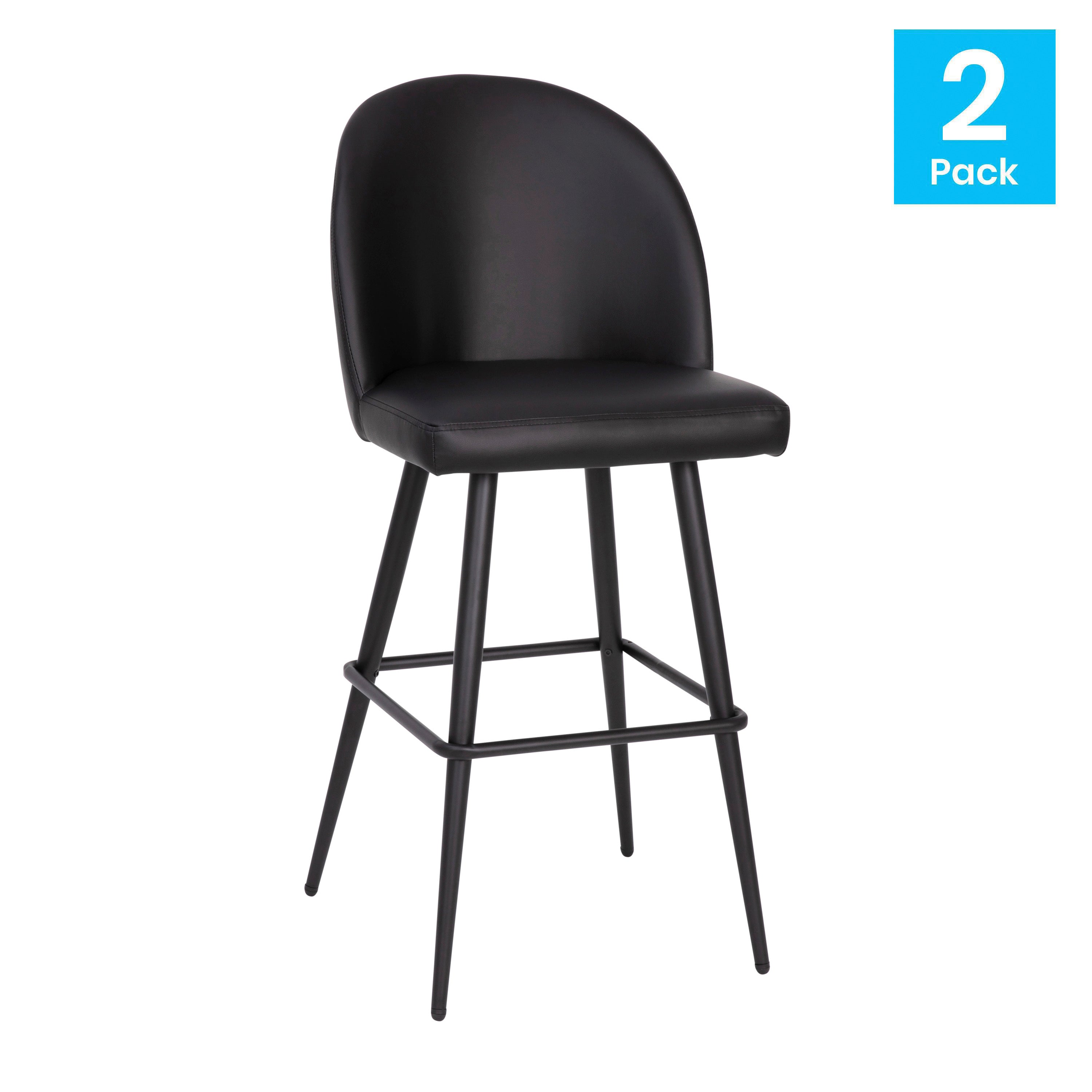 Lyla Modern Armless Barstools with Contoured Backrest, Steel Frame and Integrated Footrest - Set of 2