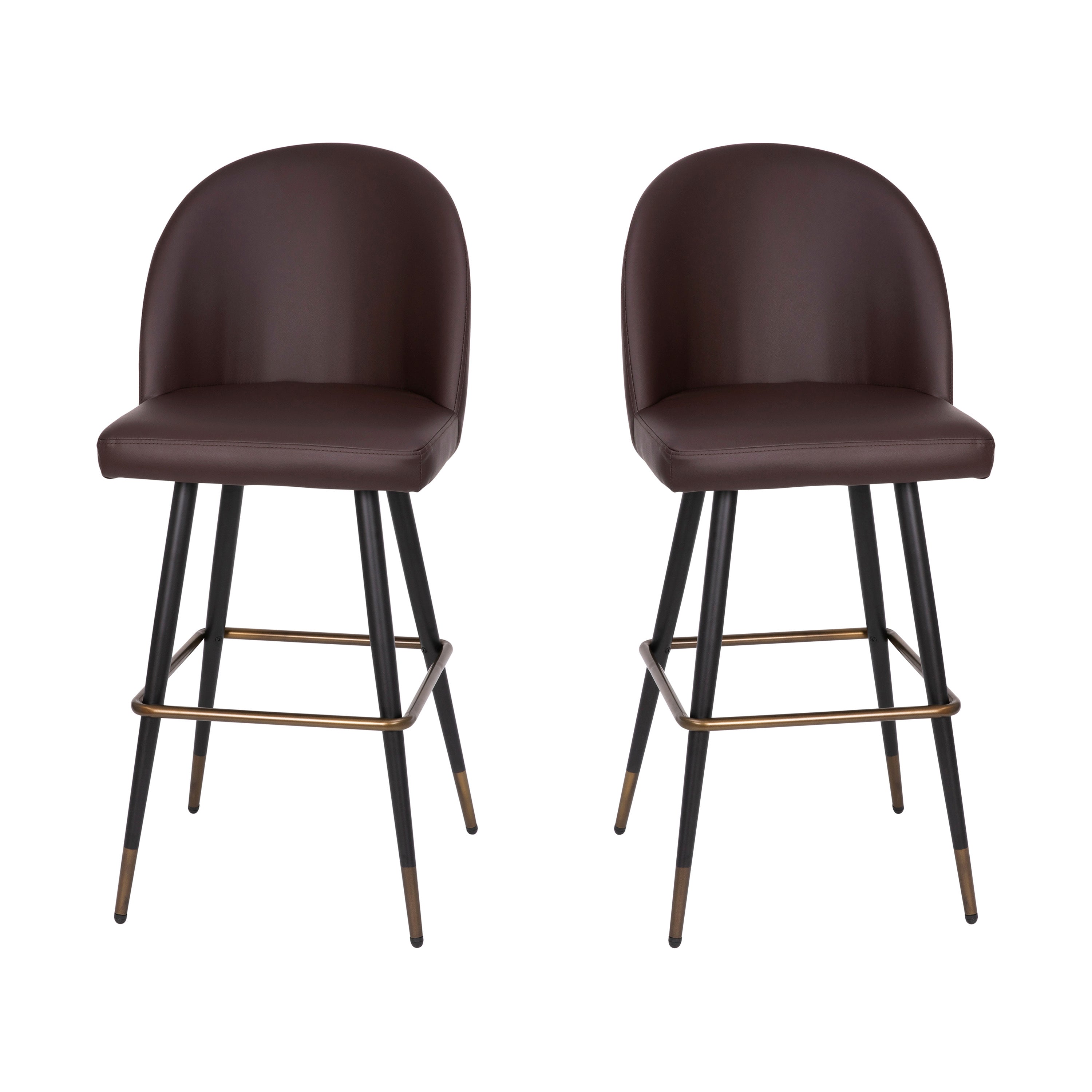 Lyla Modern Armless Barstools with Contoured Backrest, Steel Frame and Integrated Footrest - Set of 2