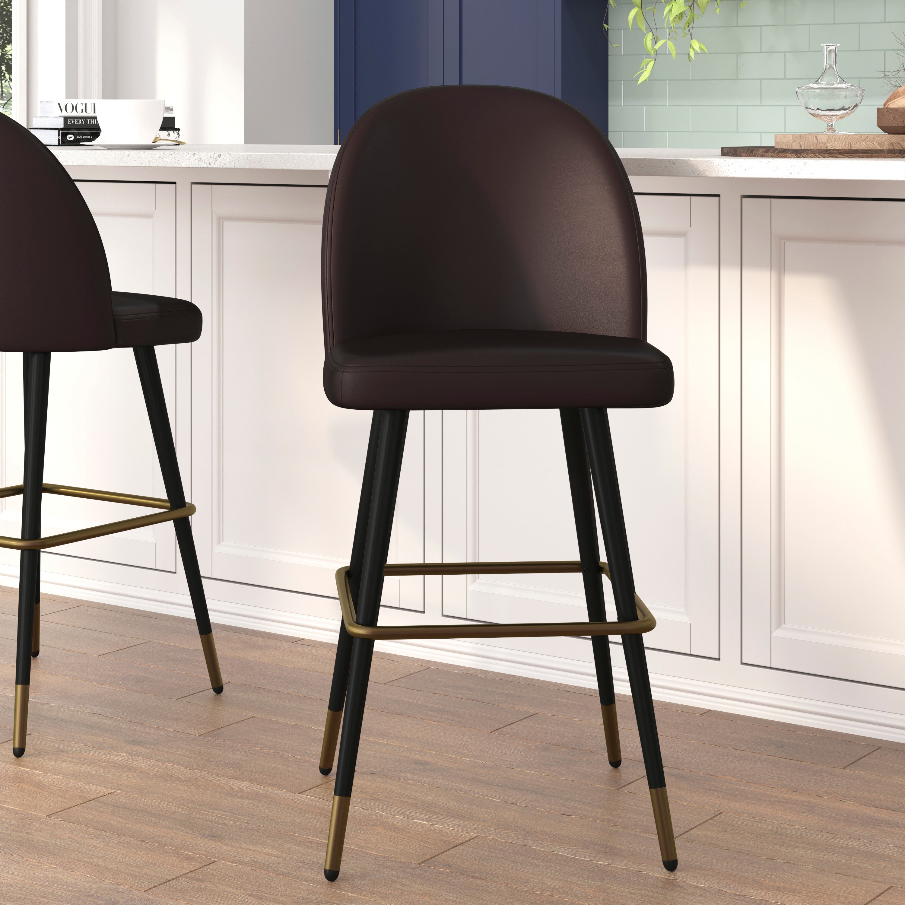 Lyla Modern Armless Barstools with Contoured Backrest, Steel Frame and Integrated Footrest - Set of 2