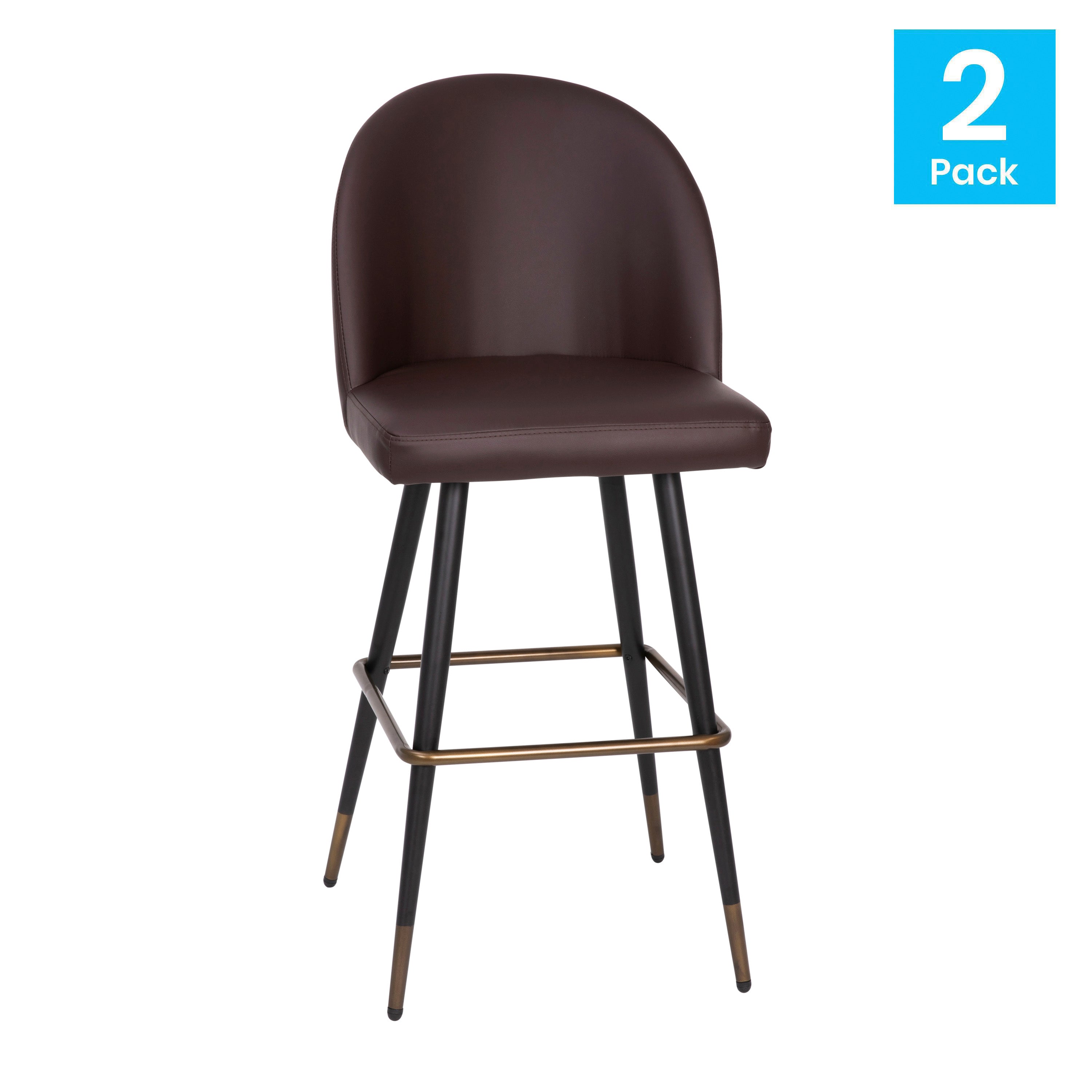 Lyla Modern Armless Barstools with Contoured Backrest, Steel Frame and Integrated Footrest - Set of 2