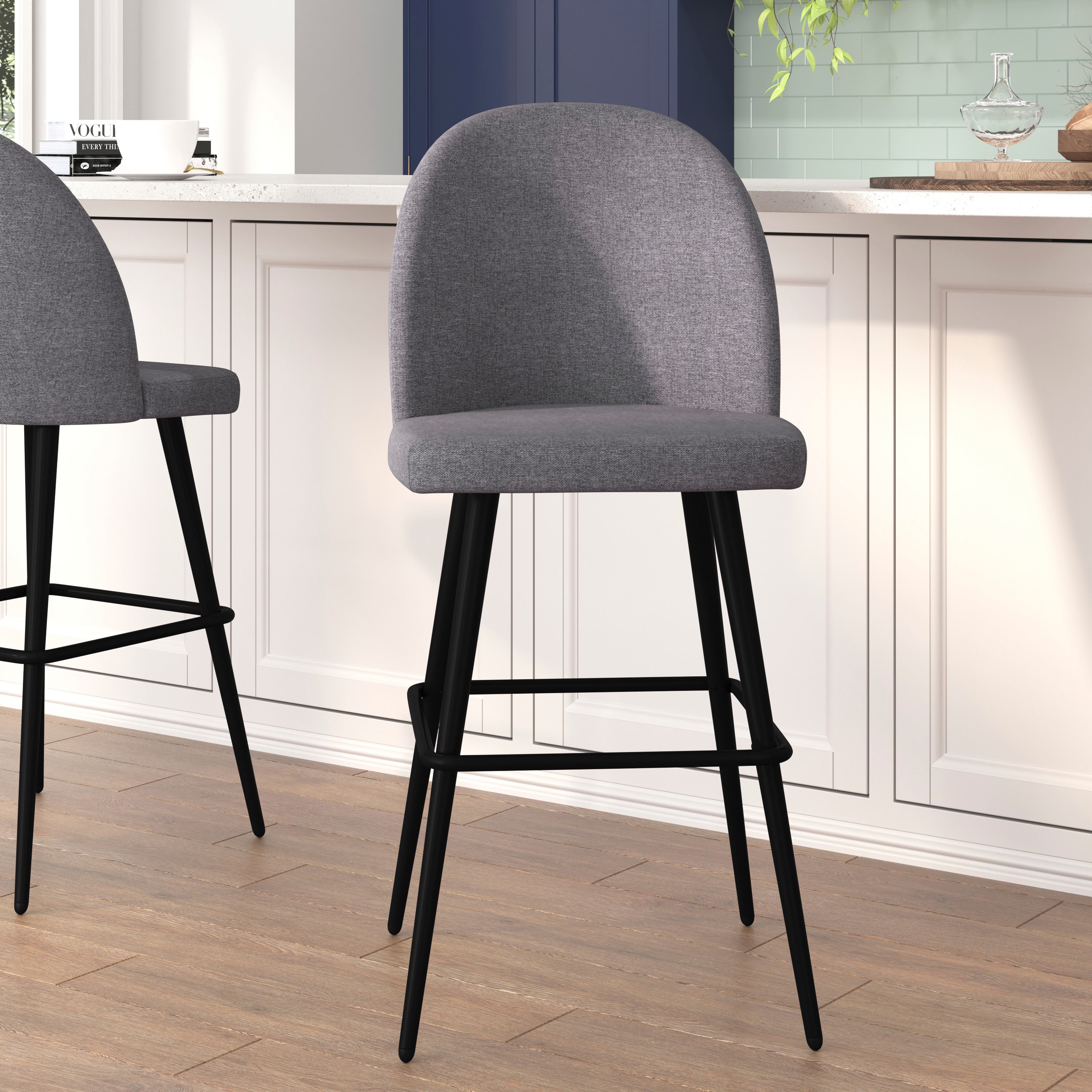 Lyla Modern Armless Barstools with Contoured Backrest, Steel Frame and Integrated Footrest - Set of 2