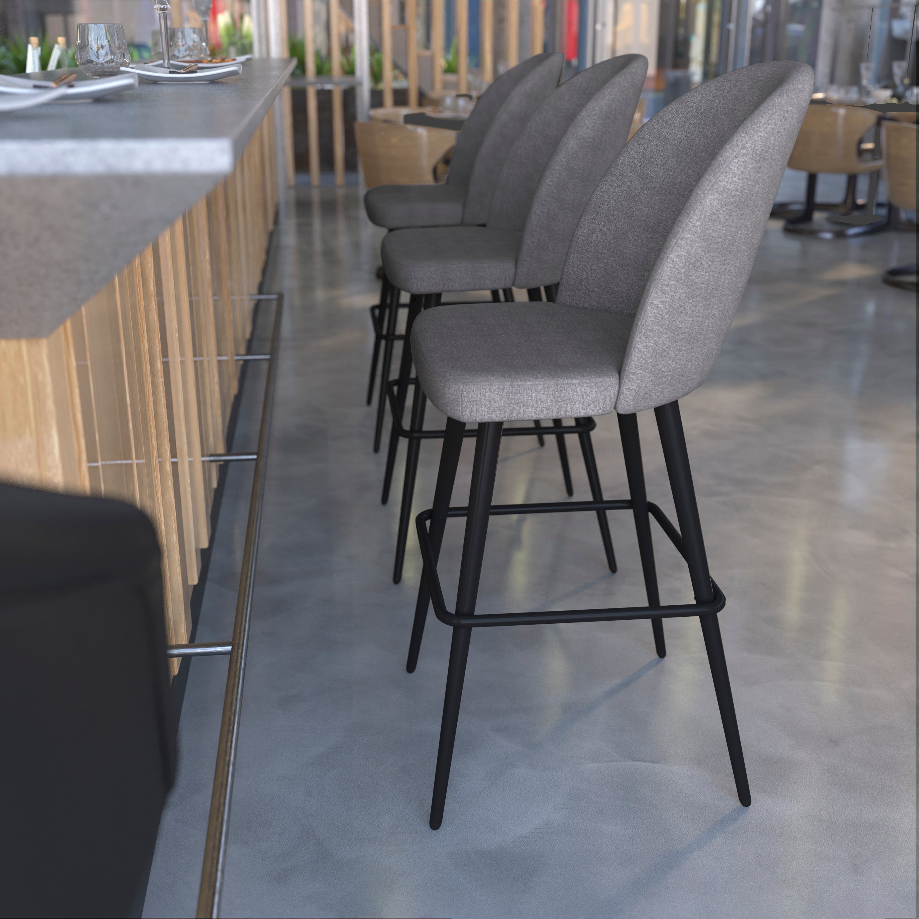 Lyla Modern Armless Barstools with Contoured Backrest, Steel Frame and Integrated Footrest - Set of 2