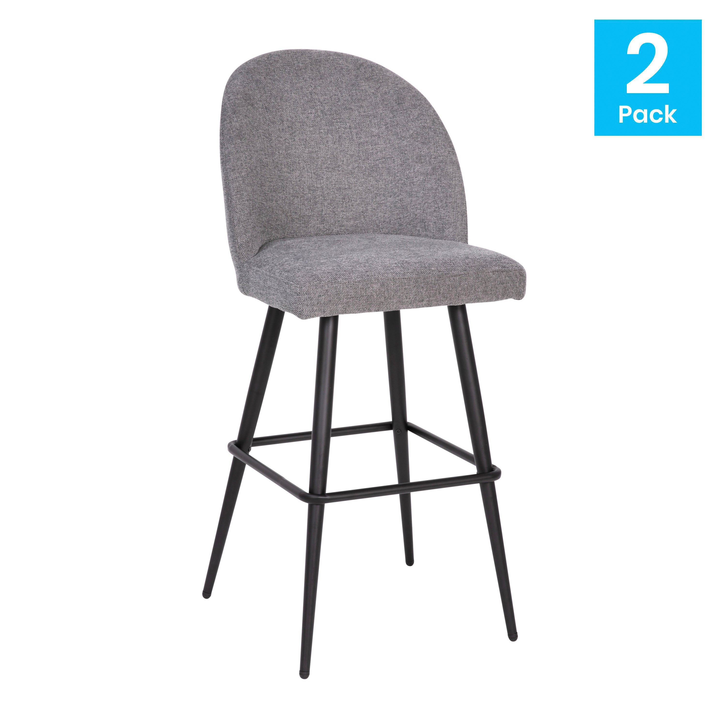 Lyla Modern Armless Barstools with Contoured Backrest, Steel Frame and Integrated Footrest - Set of 2