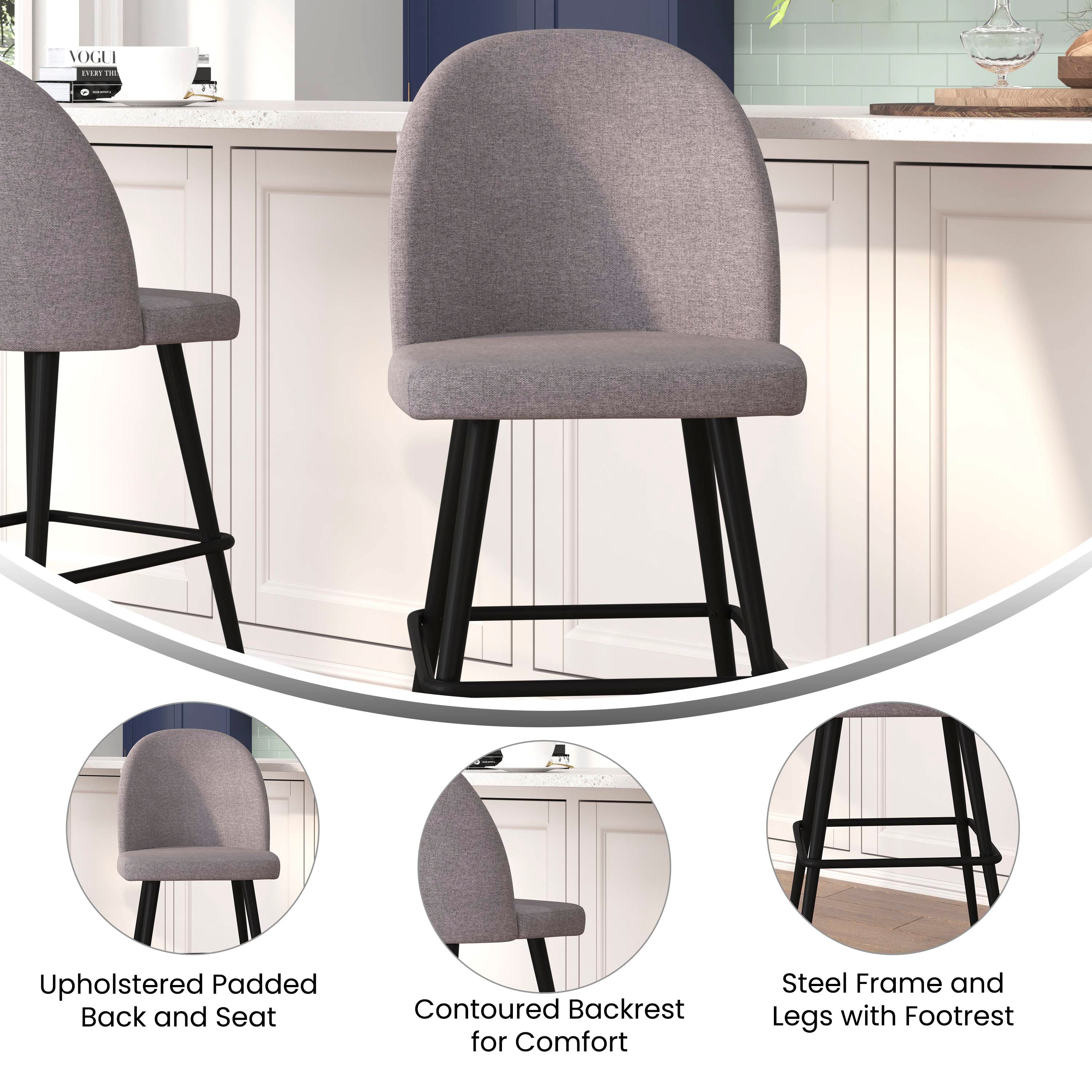 Lyla Modern Armless Barstools with Contoured Backrest, Steel Frame and Integrated Footrest - Set of 2