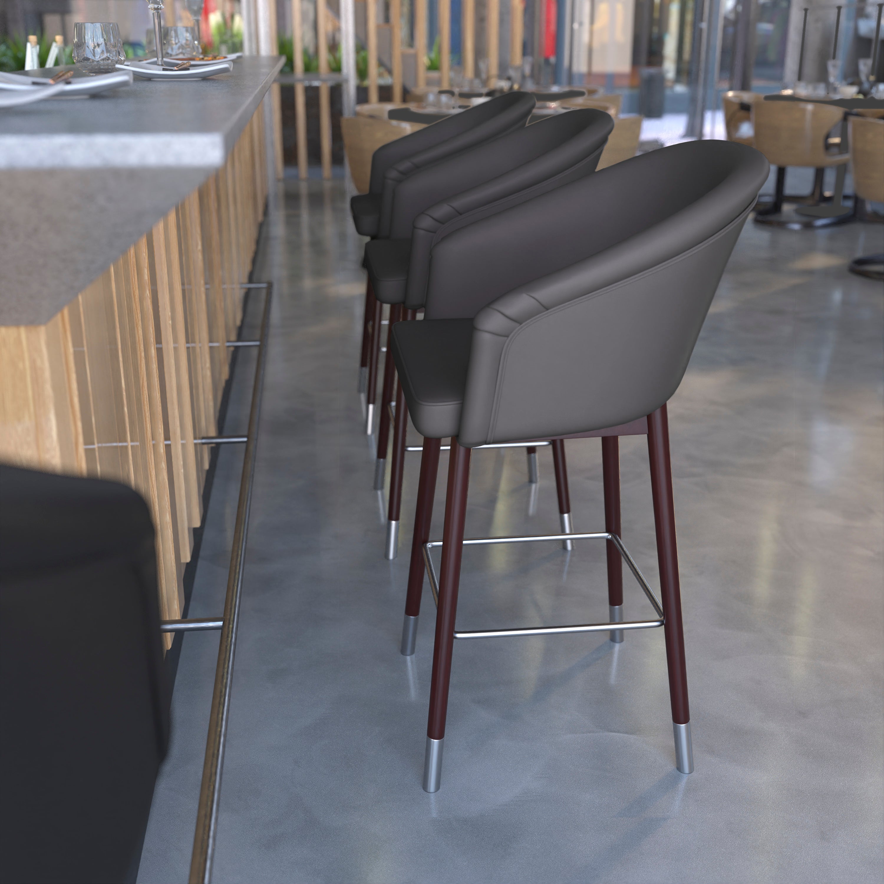 Margo Commercial Grade Mid-Back Modern Barstool with Beechwood Legs and Curved Back-Barstool-Flash Furniture-Wall2Wall Furnishings