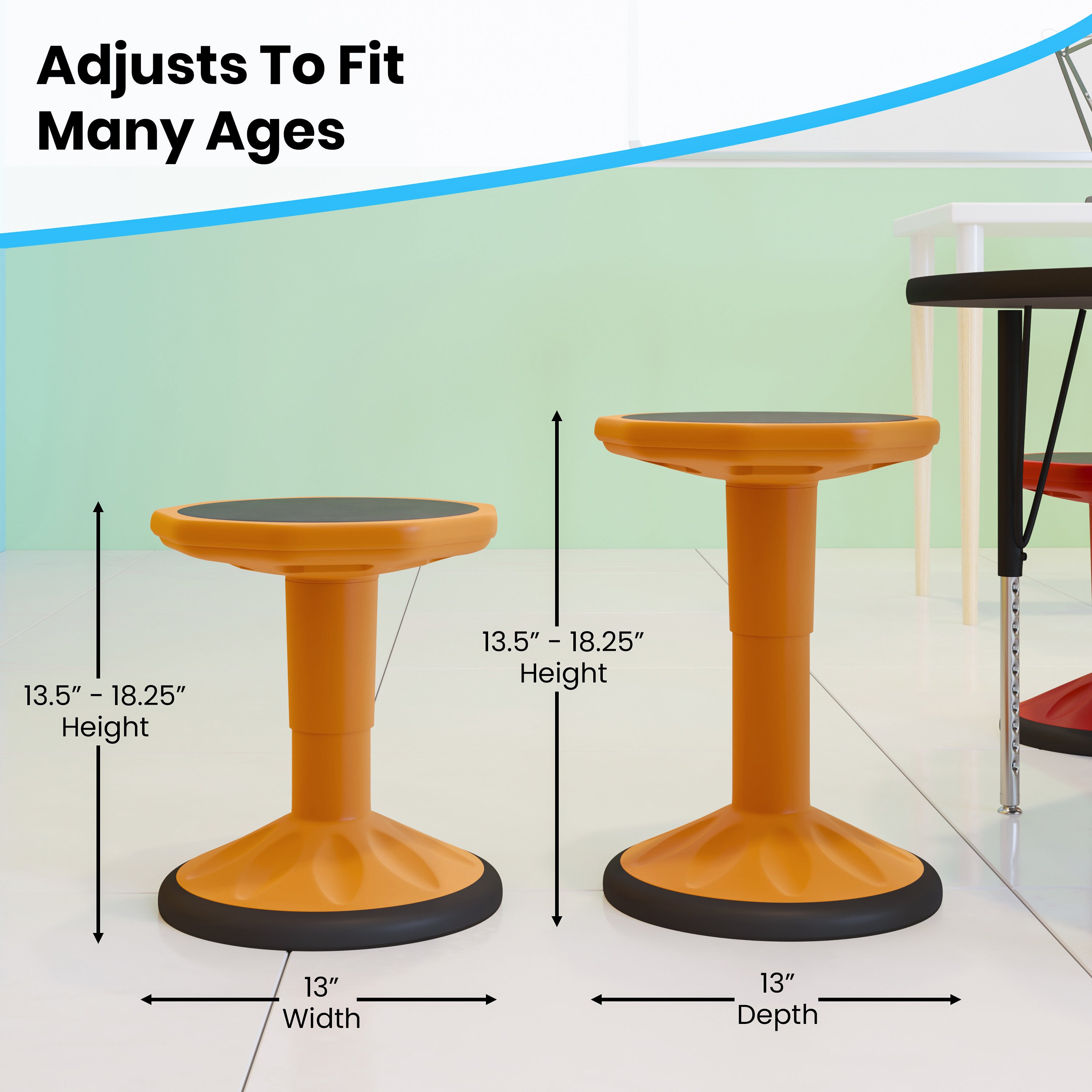 Carter Adjustable Height Kids Flexible Active Stool for Classroom and Home with Non-Skid Bottom, 14" - 18" Seat Height-Kids Wobble Stools-Flash Furniture-Wall2Wall Furnishings