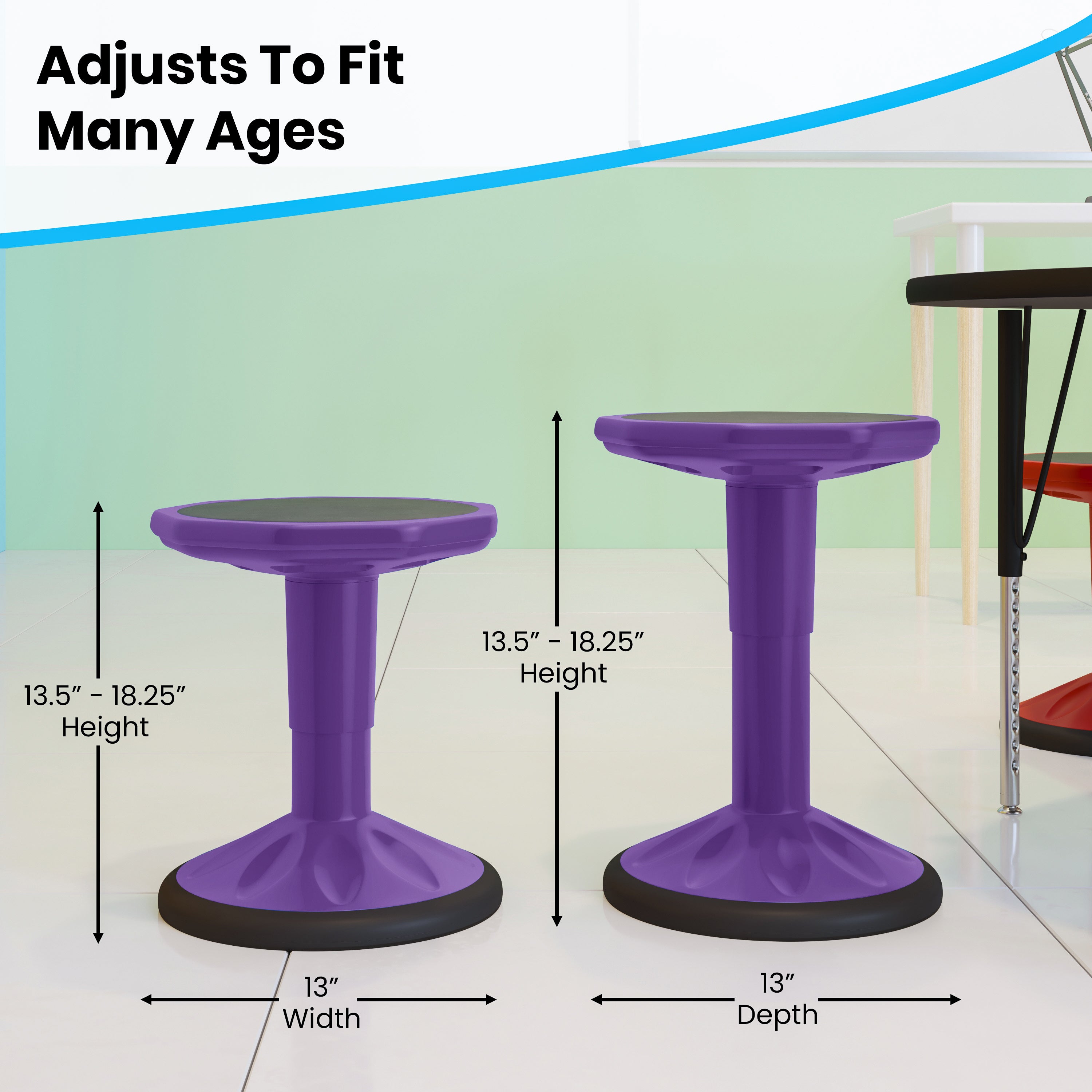 Carter Adjustable Height Kids Flexible Active Stool for Classroom and Home with Non-Skid Bottom, 14" - 18" Seat Height-Kids Wobble Stools-Flash Furniture-Wall2Wall Furnishings