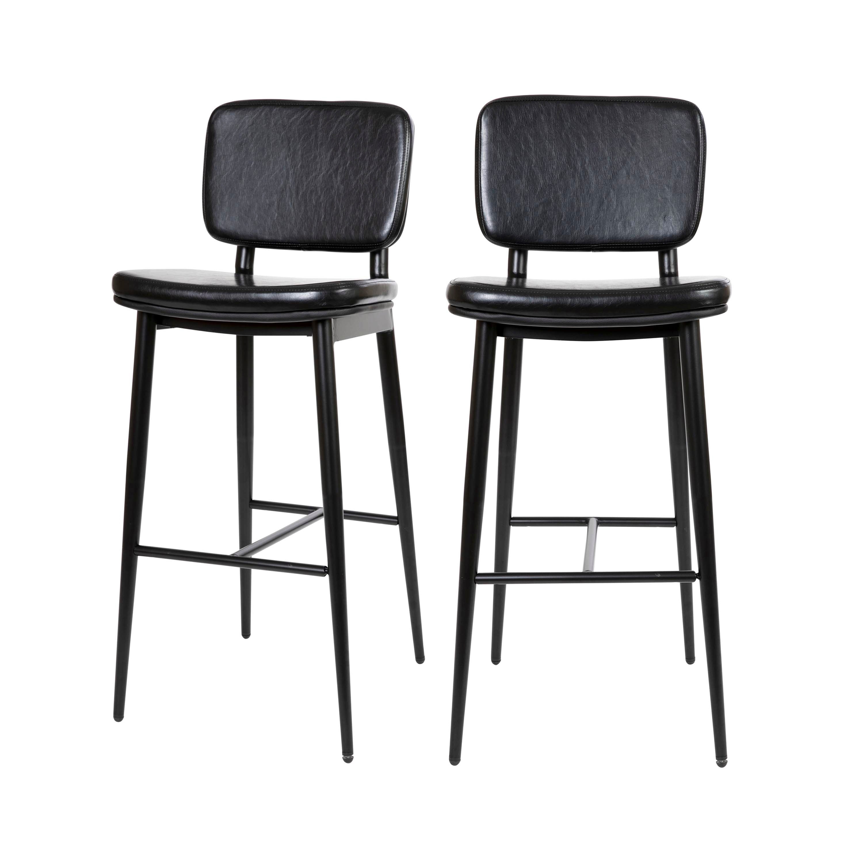 Kenzie Mid-Back Barstools - LeatherSoft Upholstery - Iron Frame with Integrated Footrest - Set of 2