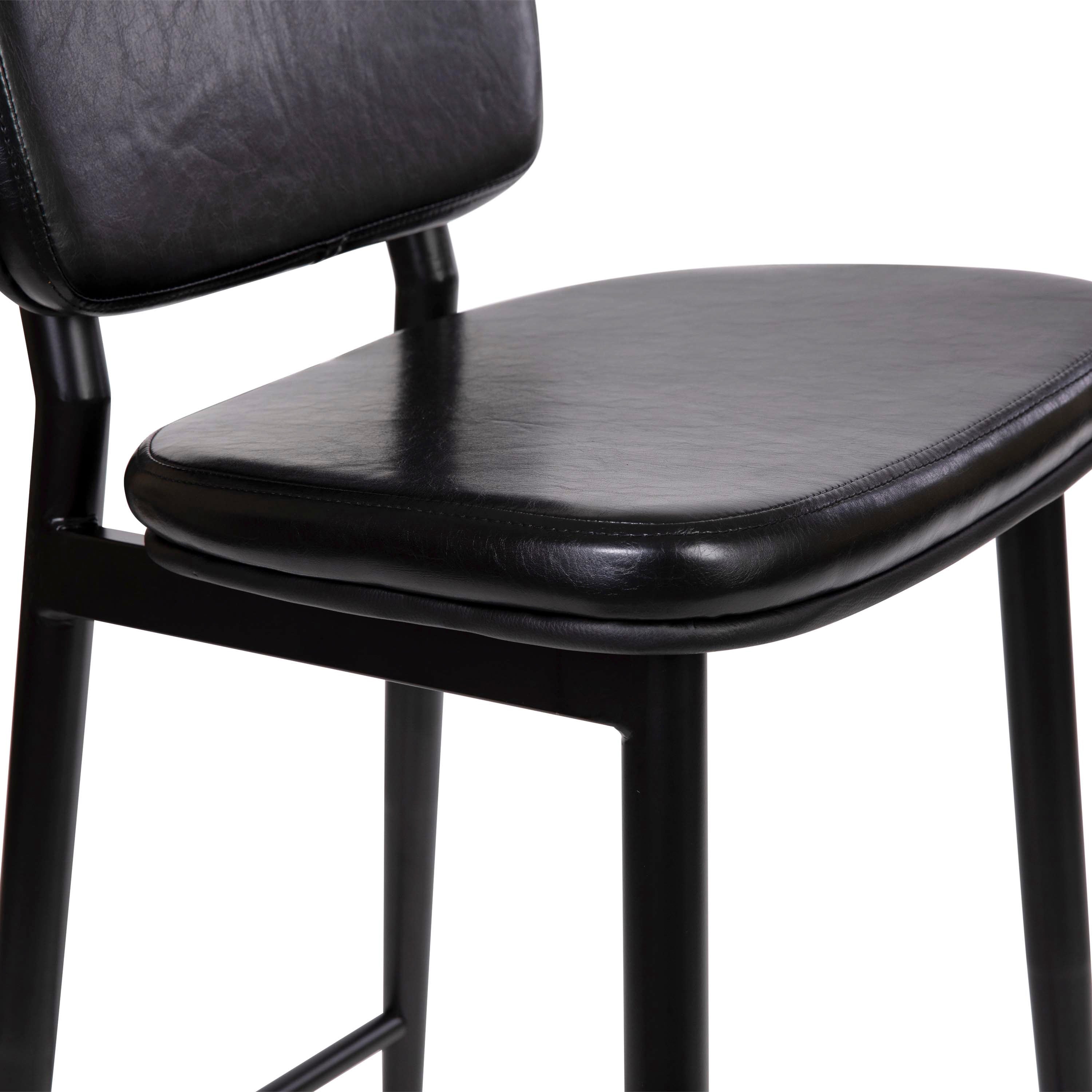 Kenzie Mid-Back Barstools - LeatherSoft Upholstery - Iron Frame with Integrated Footrest - Set of 2