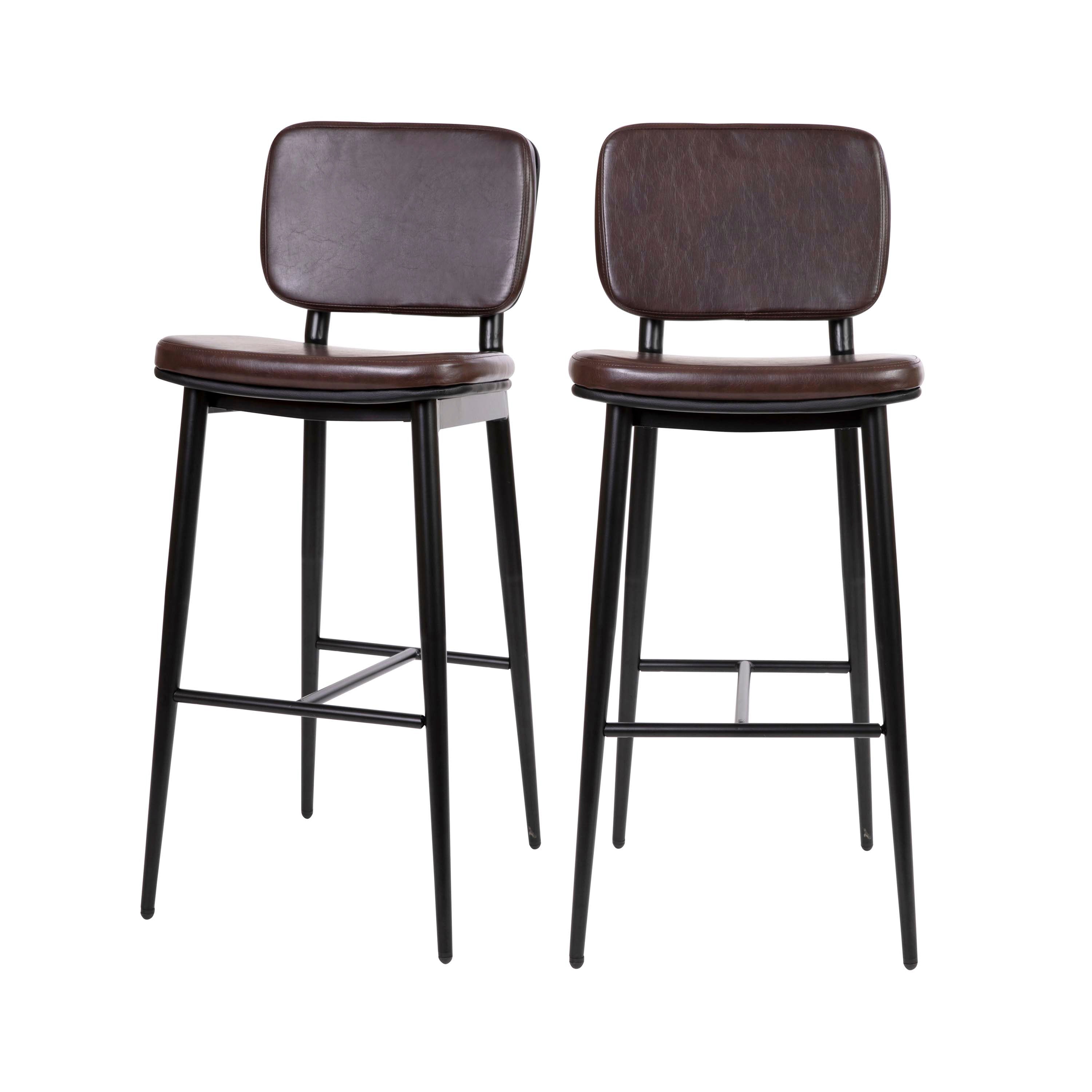 Kenzie Mid-Back Barstools - LeatherSoft Upholstery - Iron Frame with Integrated Footrest - Set of 2