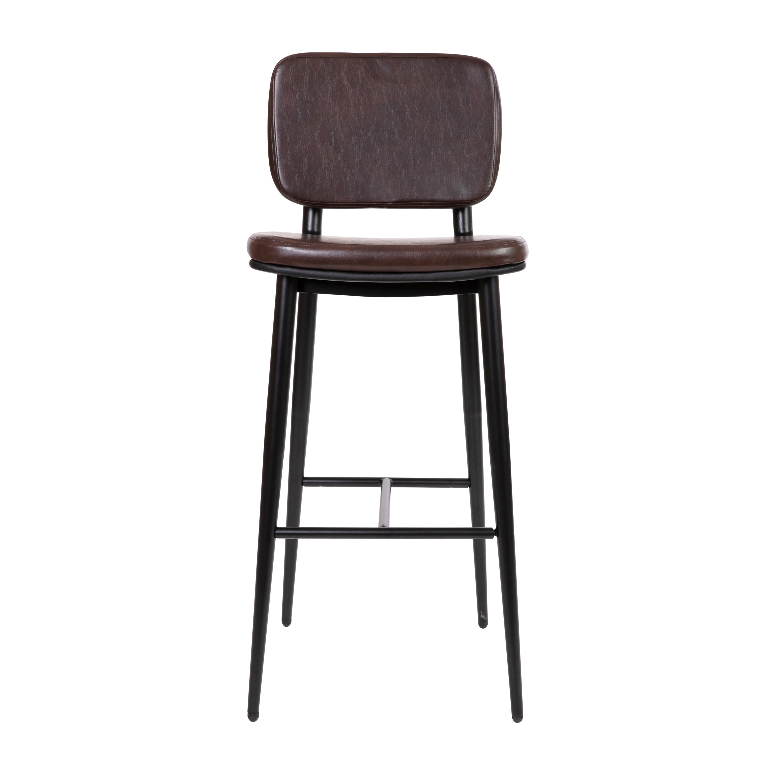 Kenzie Mid-Back Barstools - LeatherSoft Upholstery - Iron Frame with Integrated Footrest - Set of 2